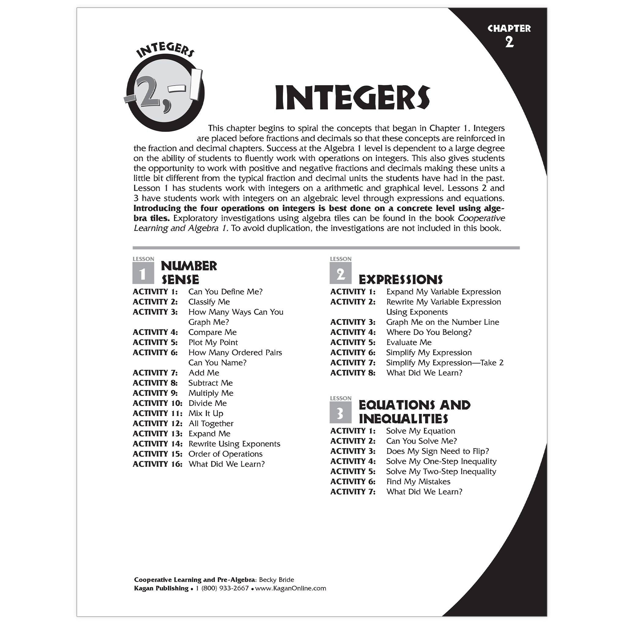 Cooperative Learning & Pre-Algebra Secondary Activities Book, Grade 6-10