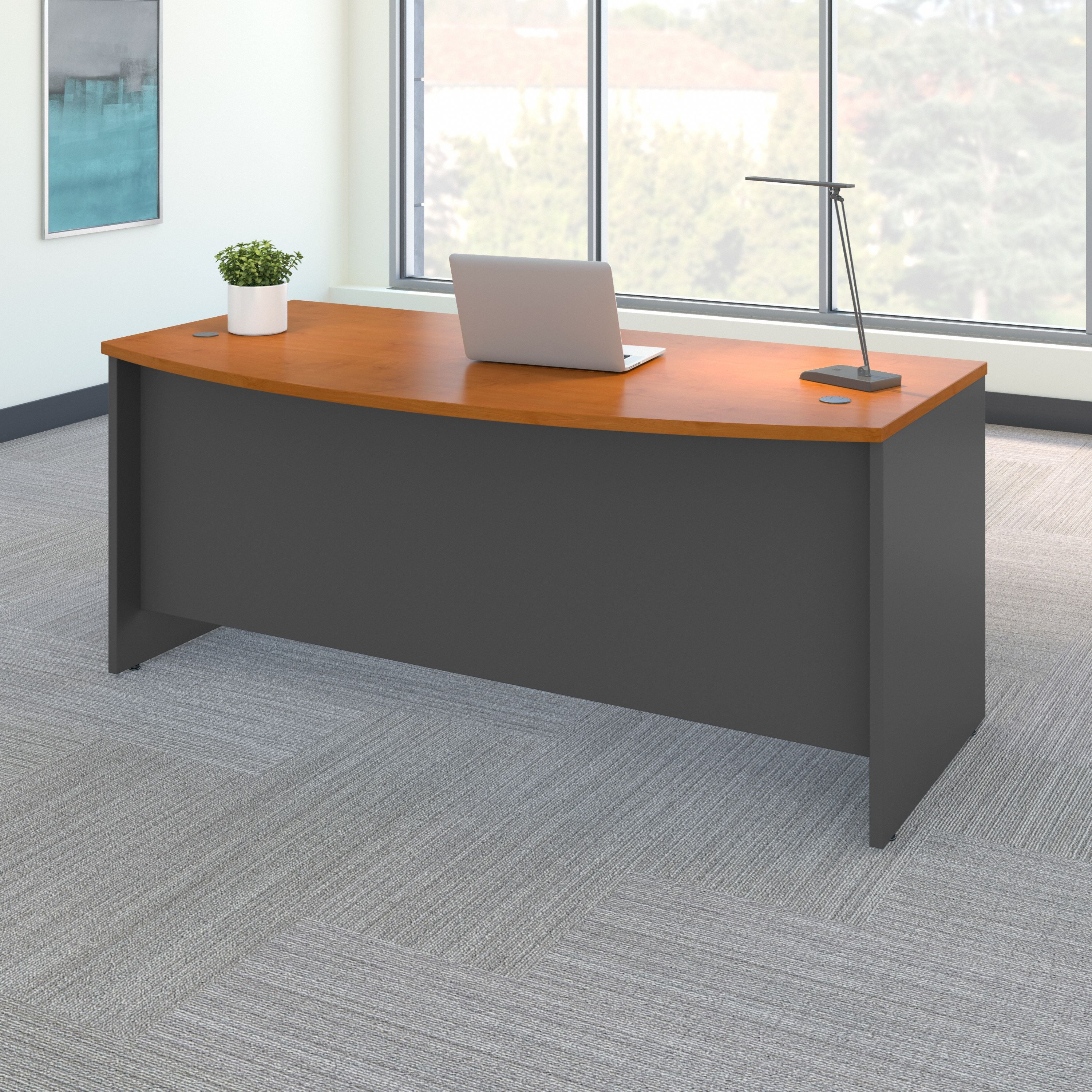 Bush Business Furniture Series C 72W x 36D Bow Front Desk in Natural Cherry - 71.02" Width x 35.43" Depth x 29.84" Height