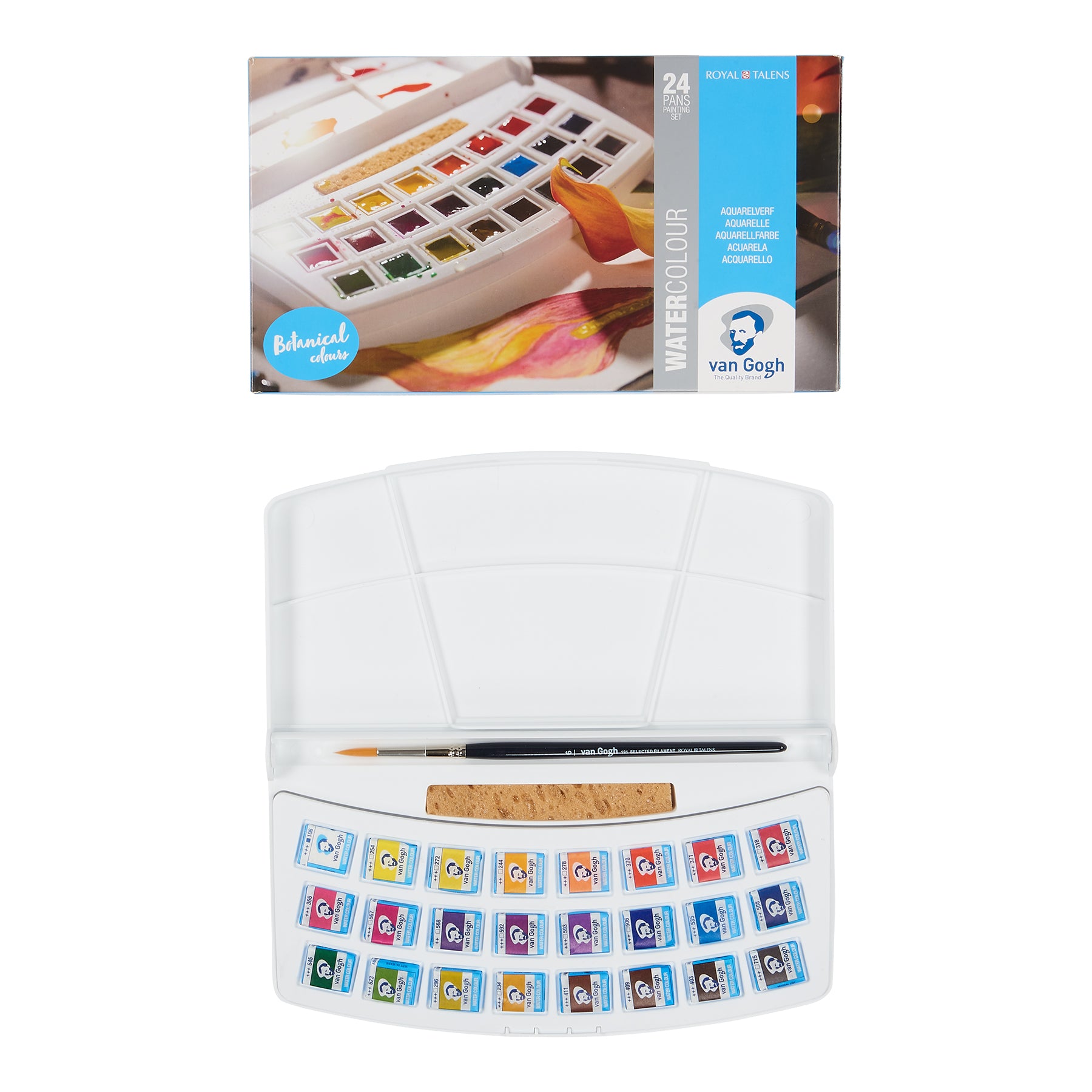 Watercolor Plastic Pocket Box, 24 Pan Botanical Selection