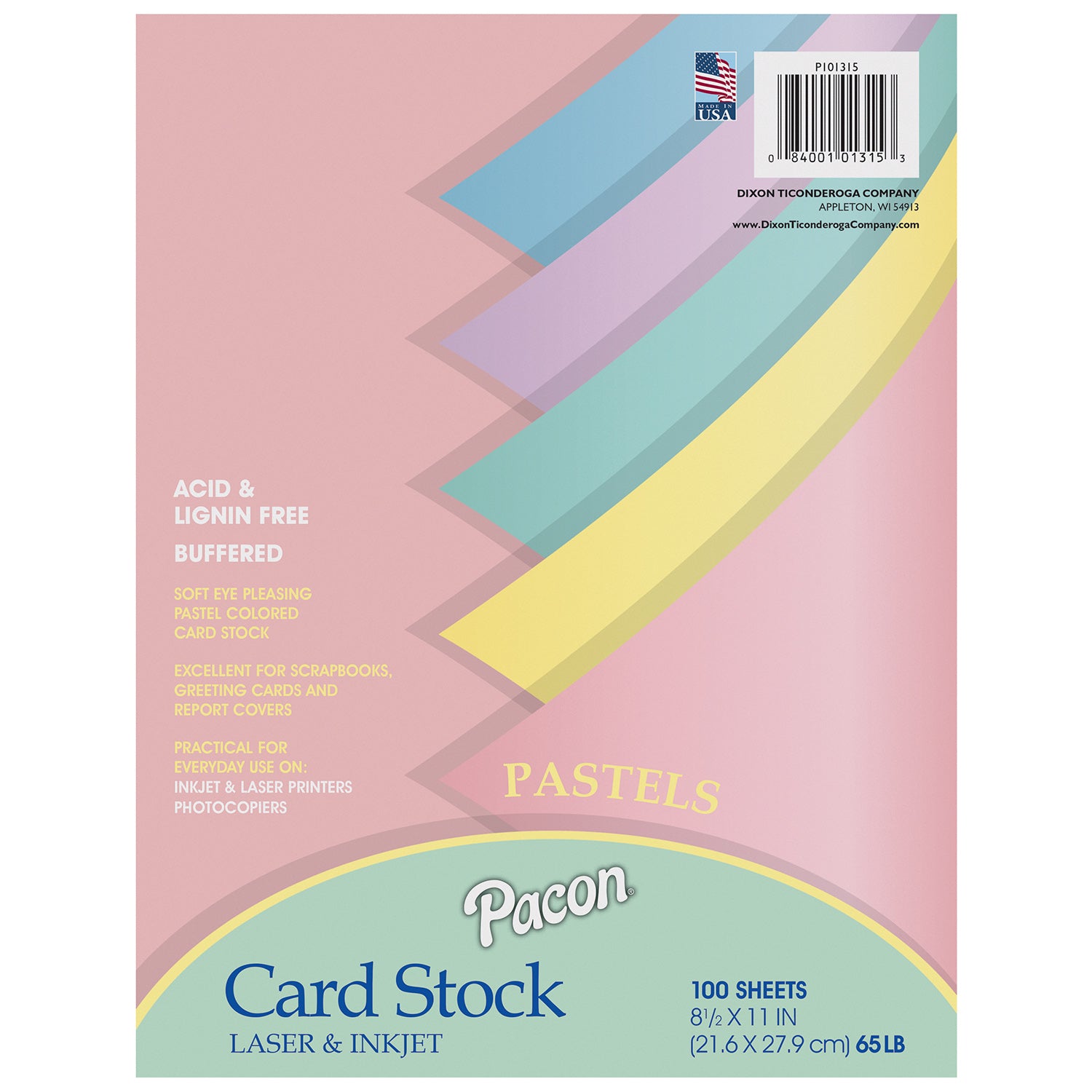 Pastel Card Stock, 5 Assorted Colors, 8-1/2" x 11", 100 Sheets