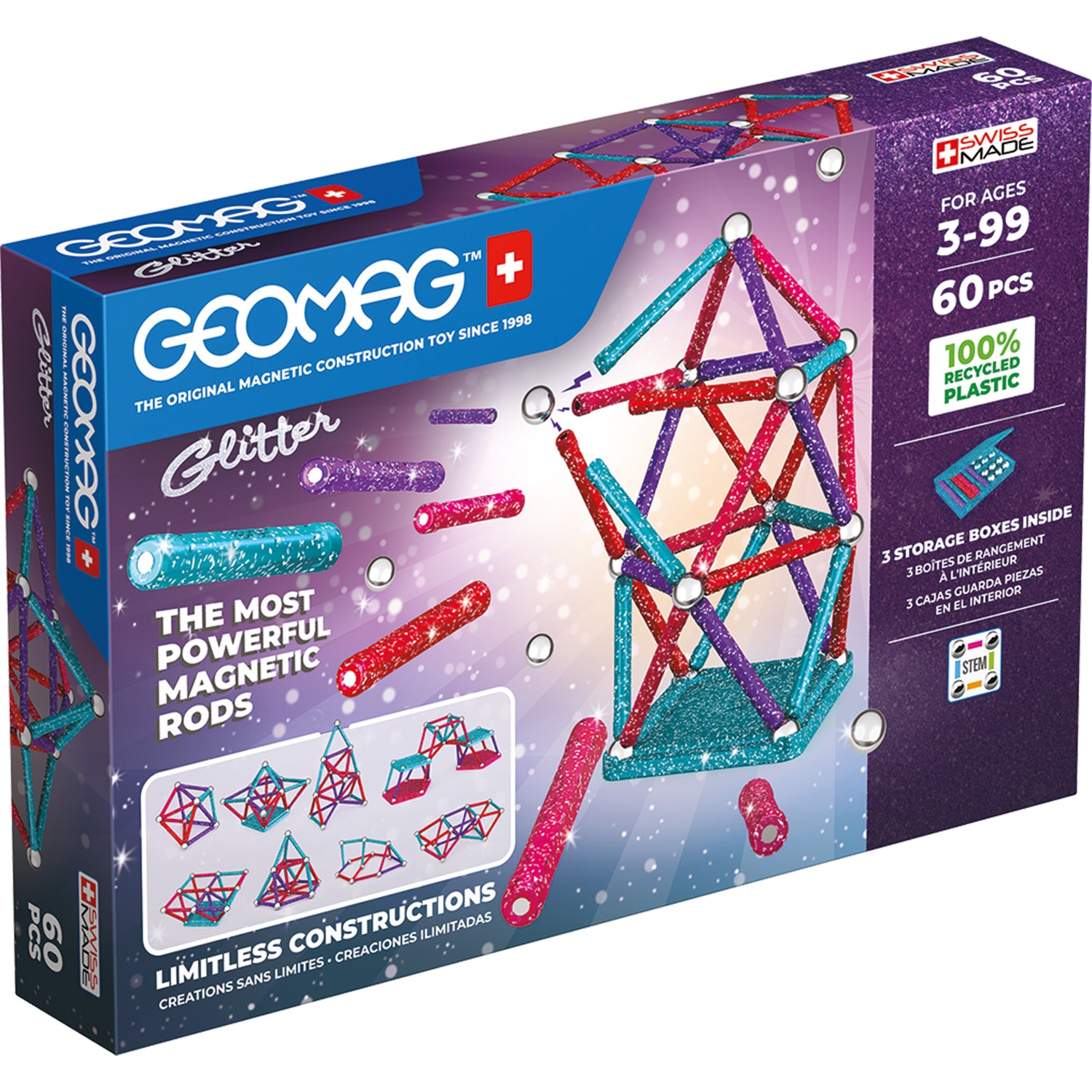 Geomag™ Glitter Magnetic Panels Building Set, 60 Pieces