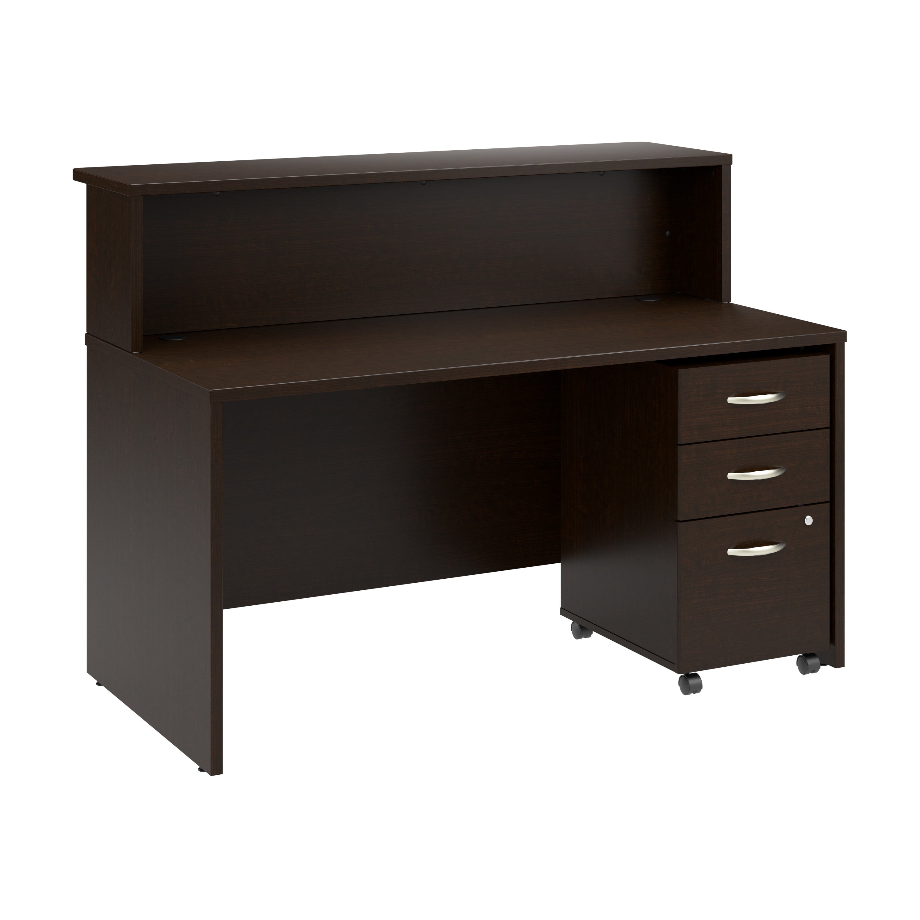 Bush Business Furniture Arrive 60W x 30D Reception Desk with Shelf and Mobile File Cabinet in Mocha Cherry - 59.45" Width x 29.37" Depth x 43.71" Height