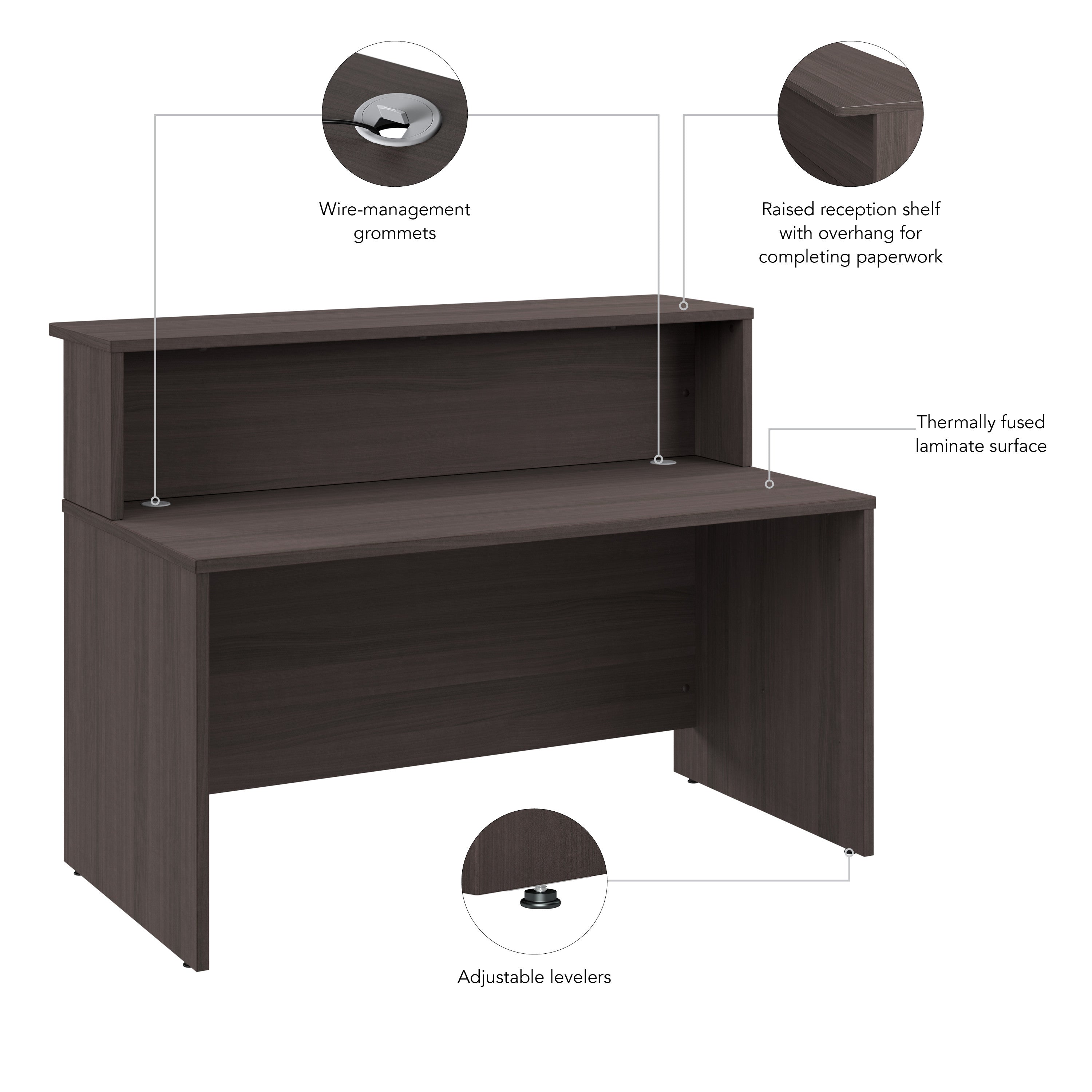 Bush Business Furniture Arrive 60W x 30D Reception Desk with Shelf in Storm Gray - 59.45" Width x 29.37" Depth x 43.71" Height