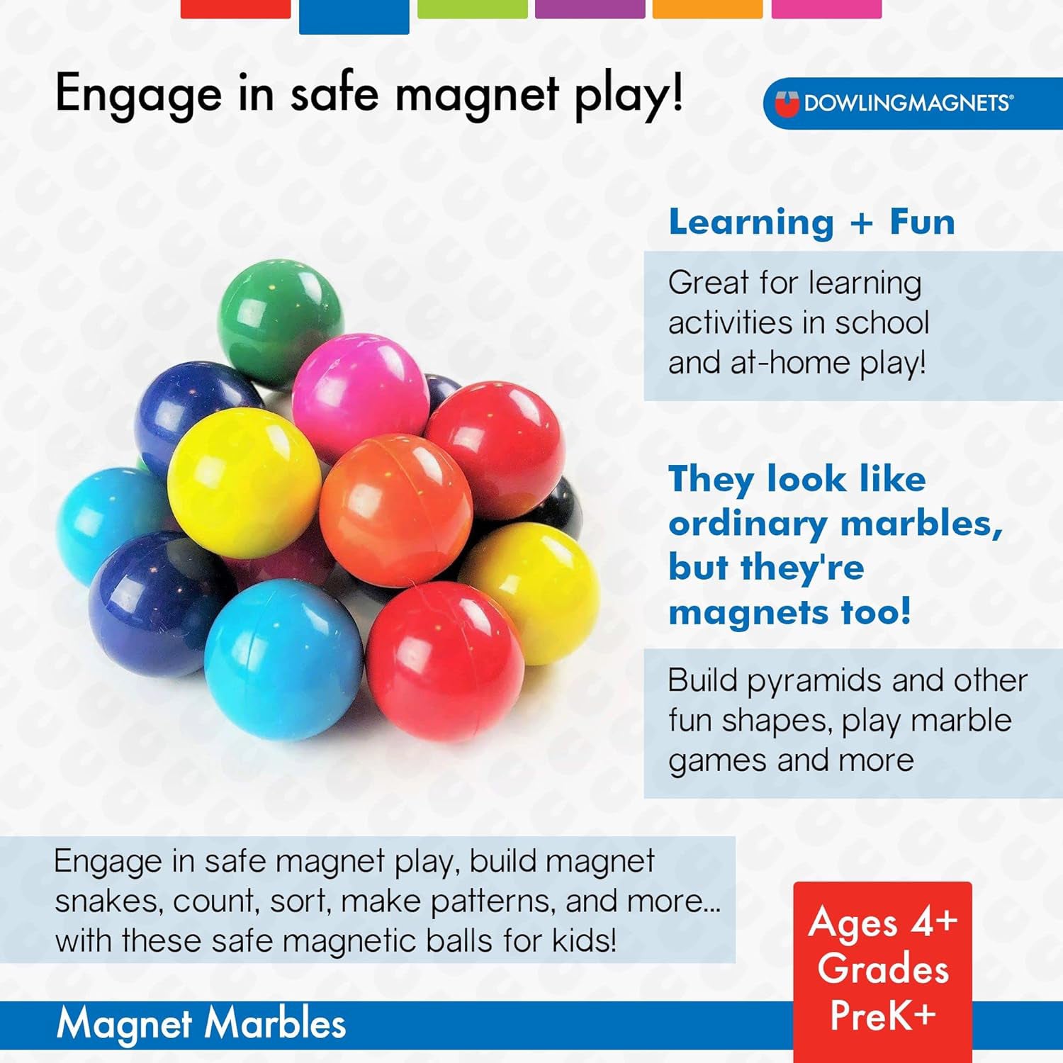 Solid-Colored Magnet Marbles, Set of 400