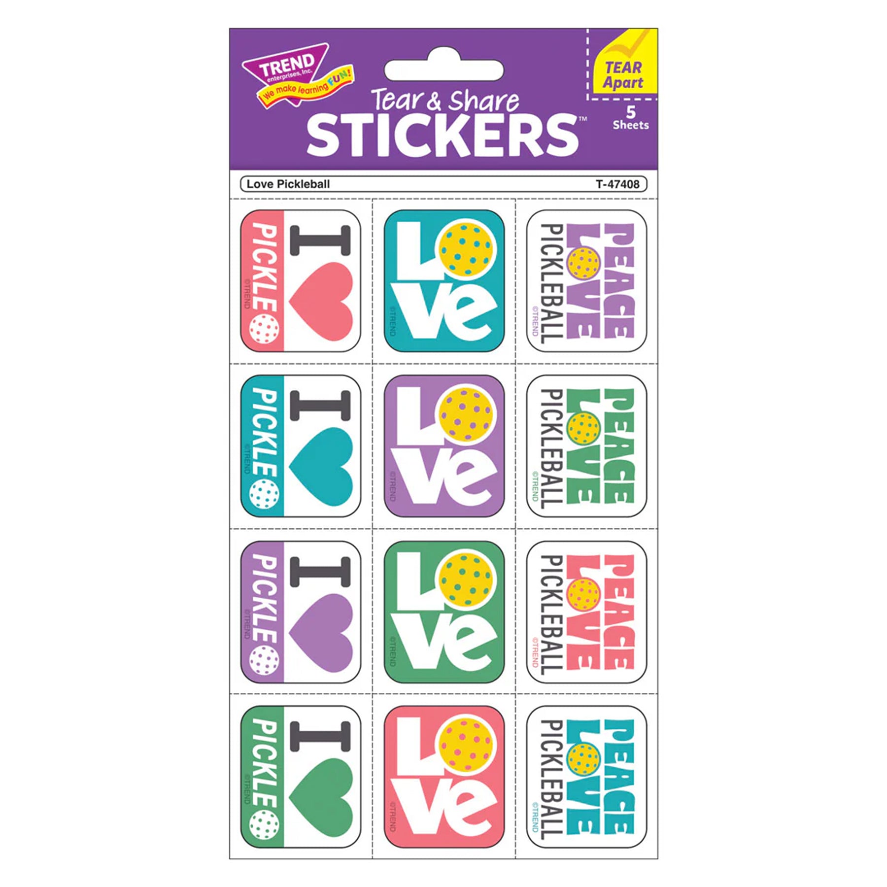 Love Pickleball Tear & Share Stickers™, Pack of 60