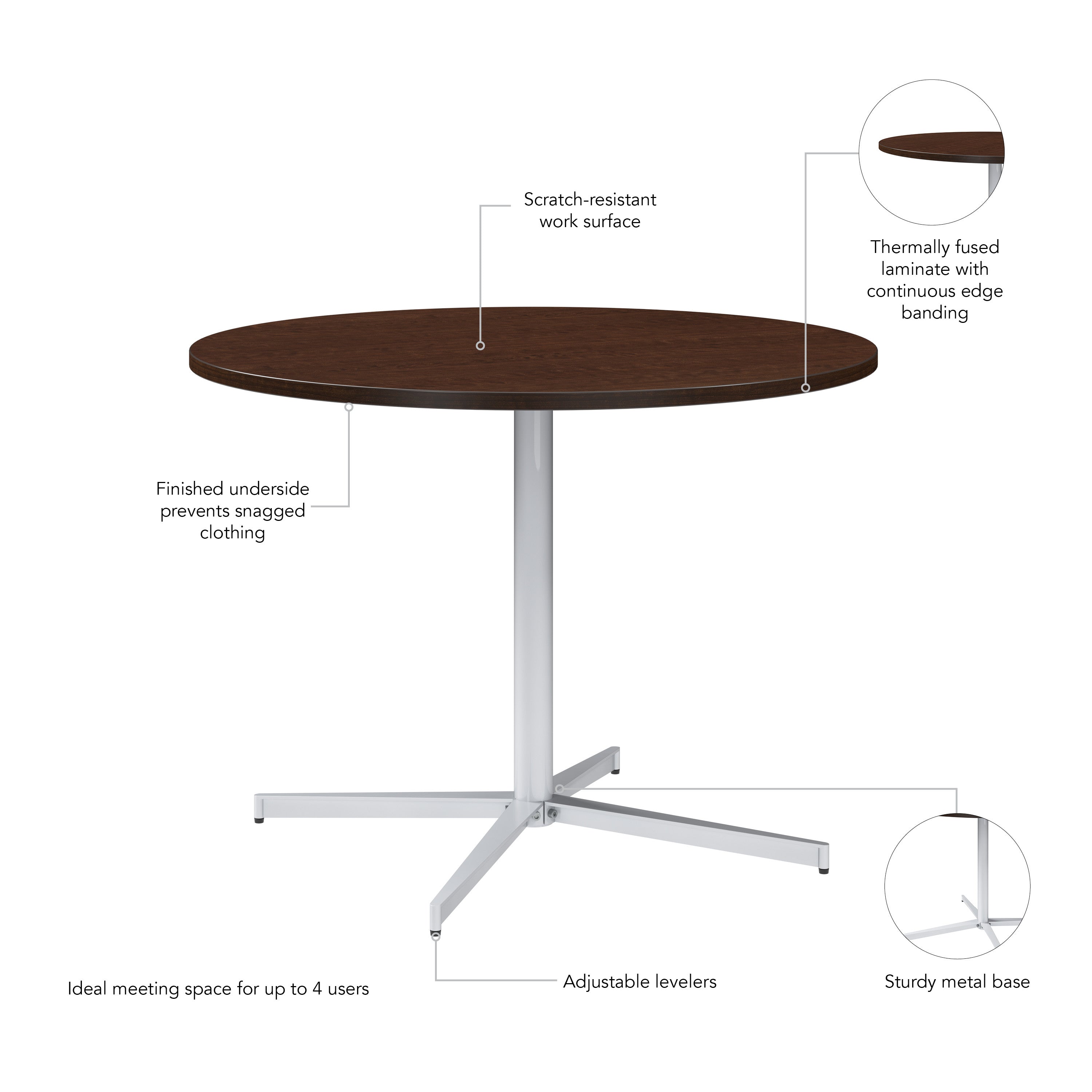 Bush Business Furniture 42-inch Round Conference Table with Metal Base in Mocha Cherry - 41.38" Width x 41.38" Depth x 30.33" Height