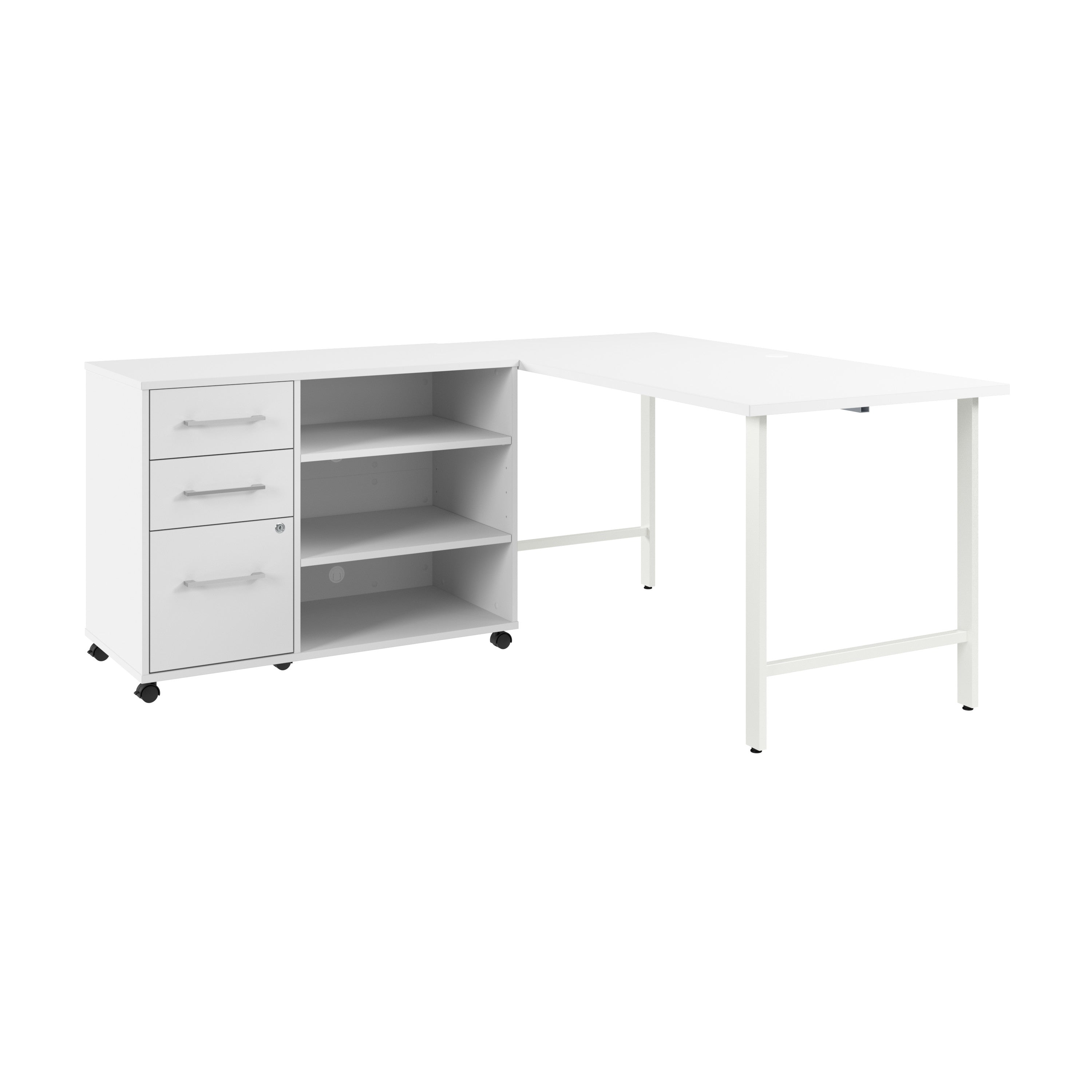 Bush Business Furniture Hustle 60W x 30D Computer Desk and Storage Cabinet with Drawers and Shelves in White - 59.44" Width x 29.37" Depth x 30.07" Height