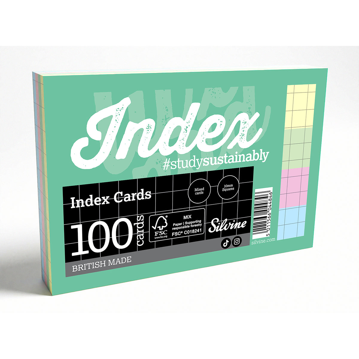 100PK INDXCRD 10MM SQU RL ASST COLR