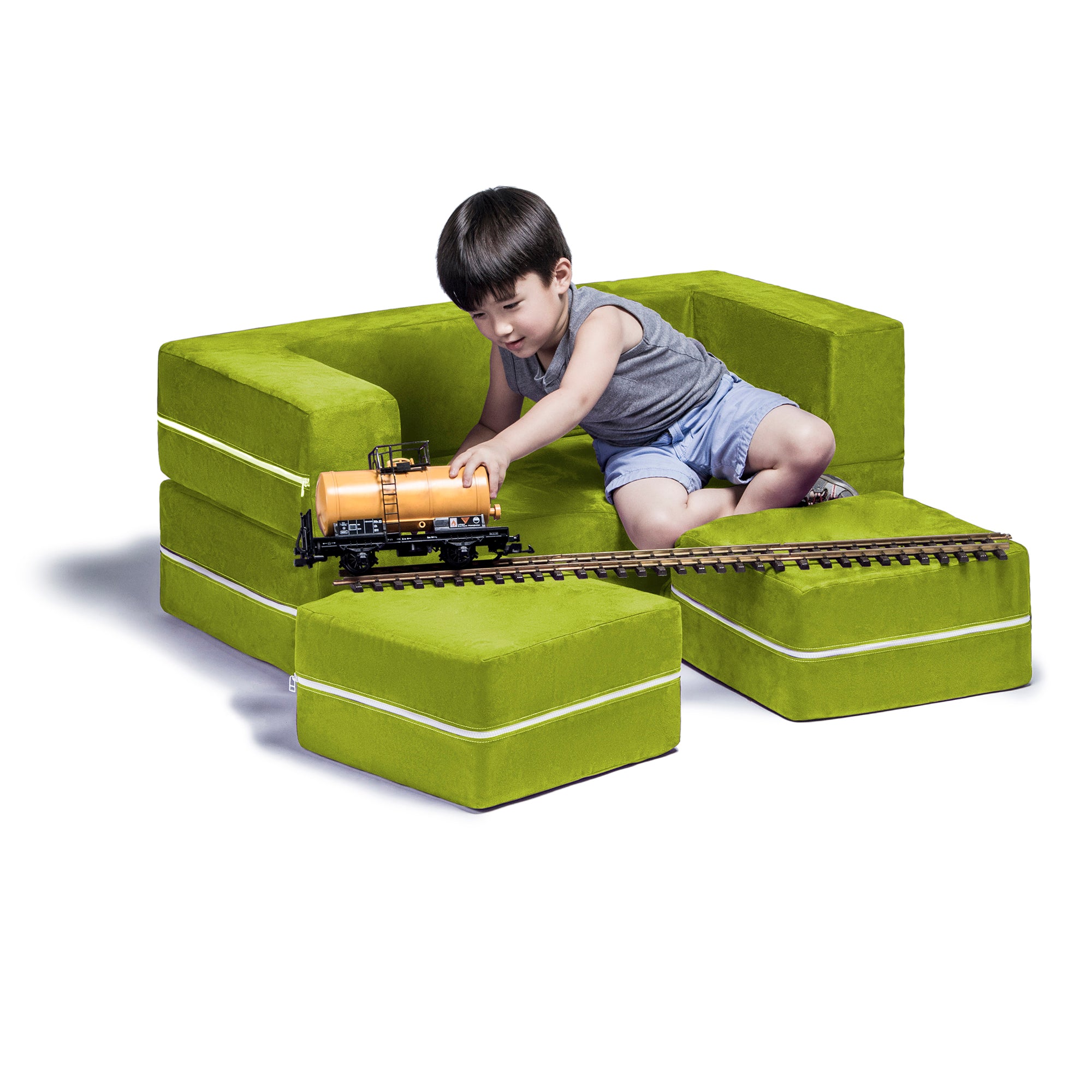 Jaxx Zipline Kids Modular Loveseat & Ottomans/Fold Out Lounger, Lime