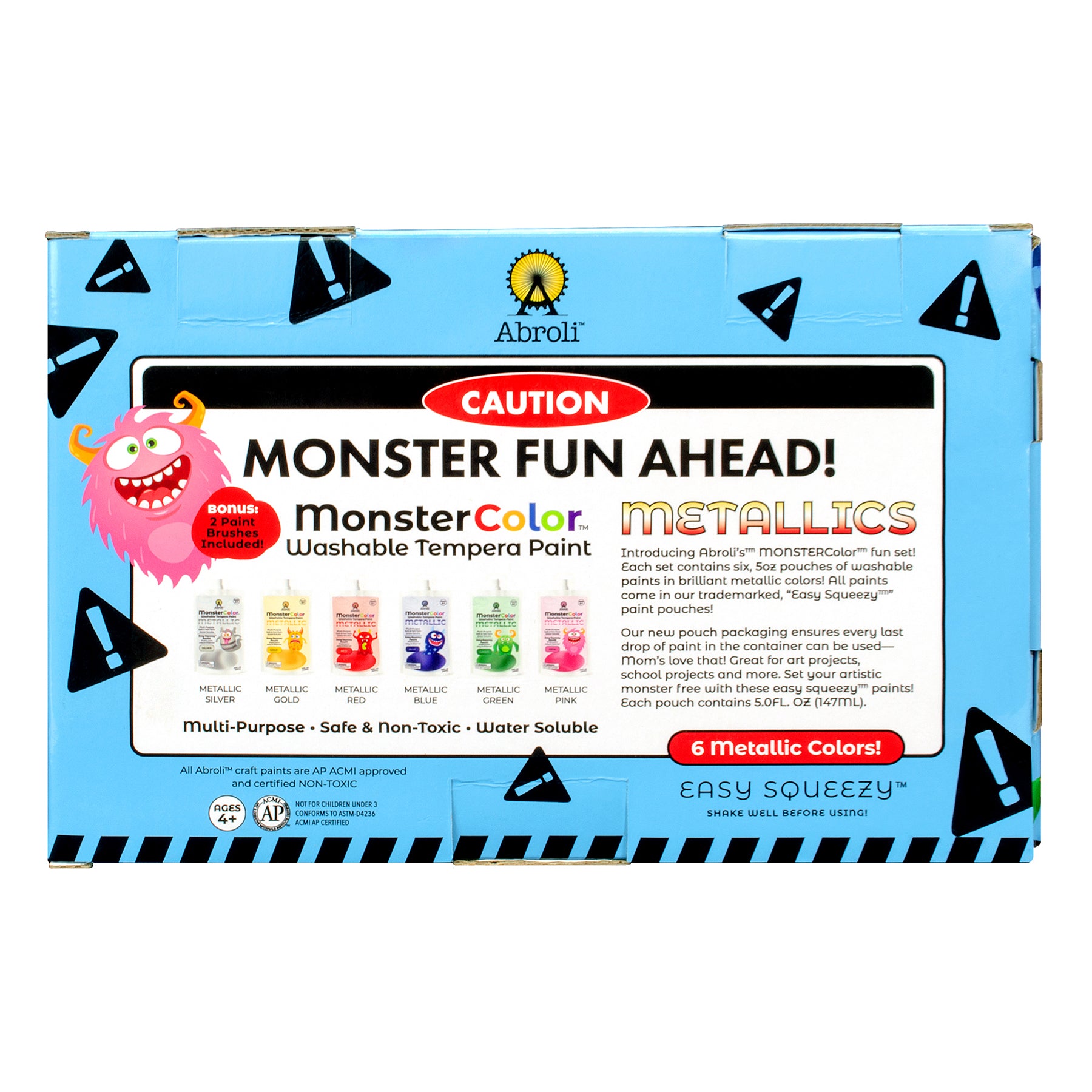 MonsterColor Washable Tempera Paint, 5 oz., Metallic, 6-Pack