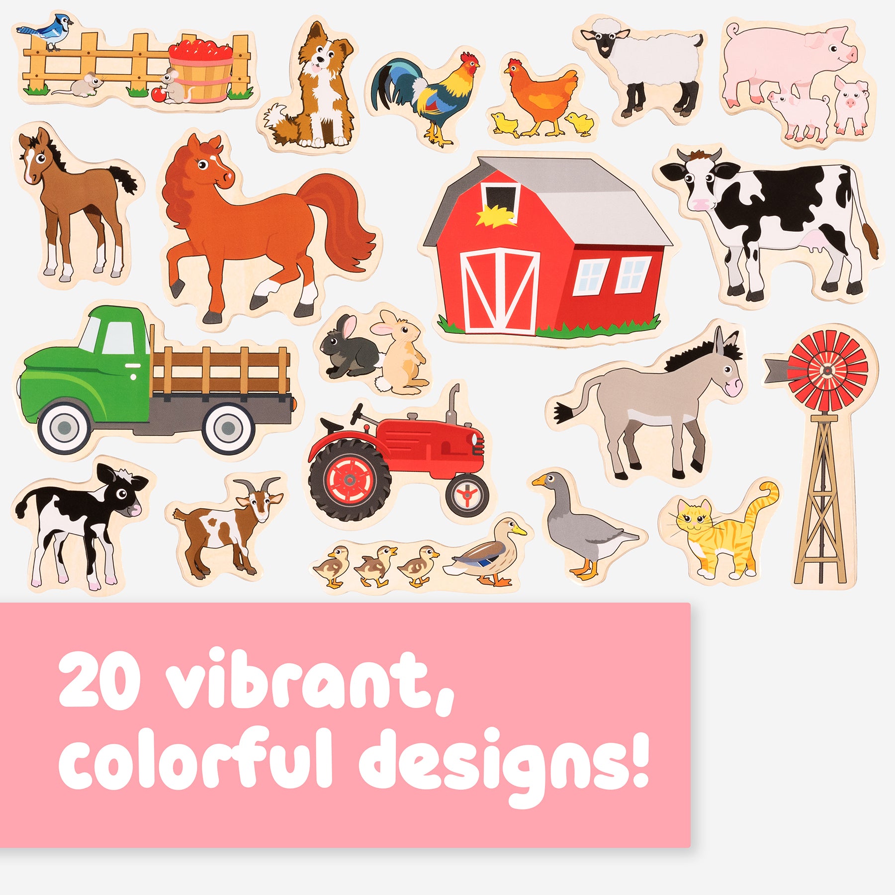 Wooden Magnets- Farm - Set of 20