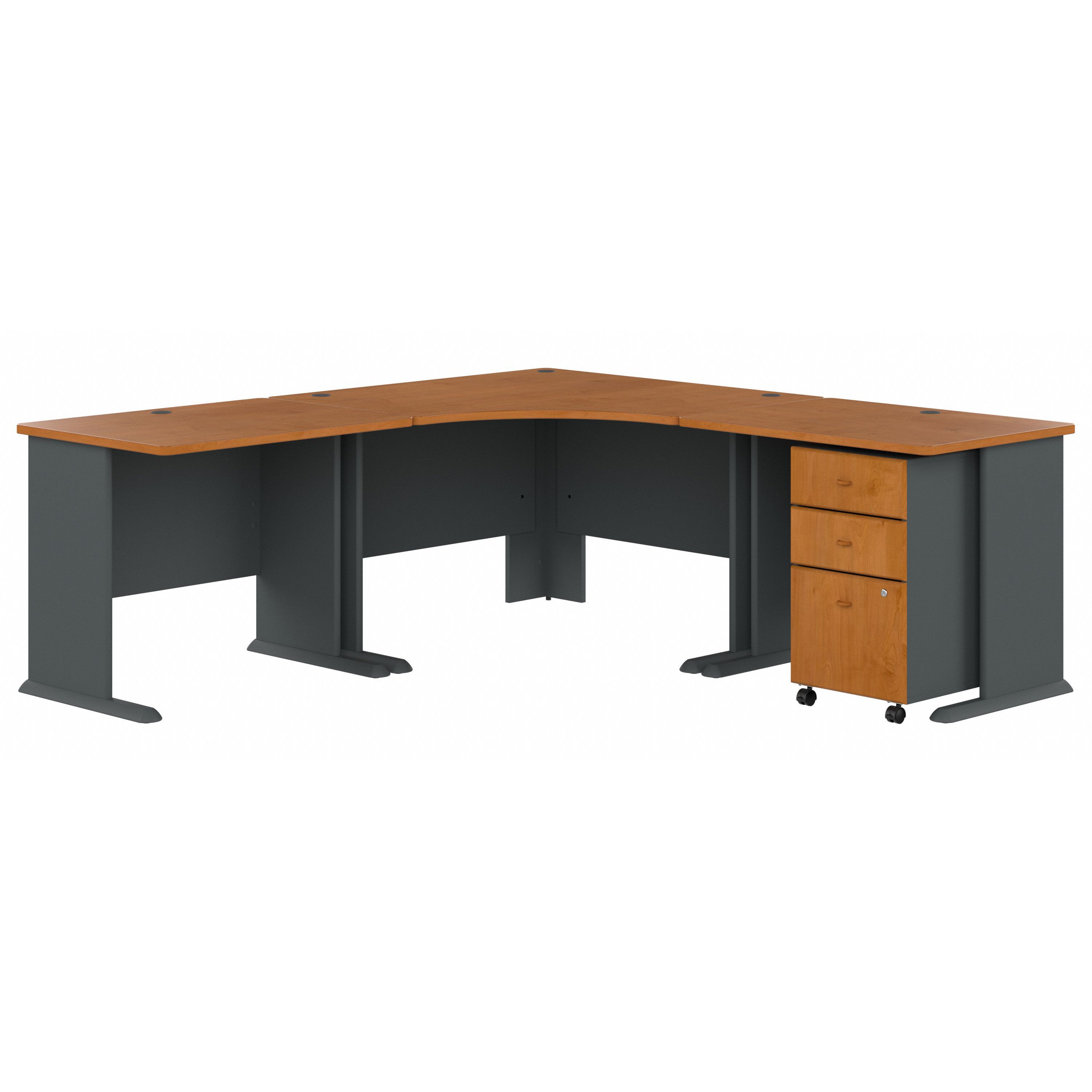 Bush Business Furniture Series A 84W x 84D Corner Desk with Mobile File Cabinet in Natural Cherry and Slate - 82.76" Width x 82.76" Depth x 29.66" Height