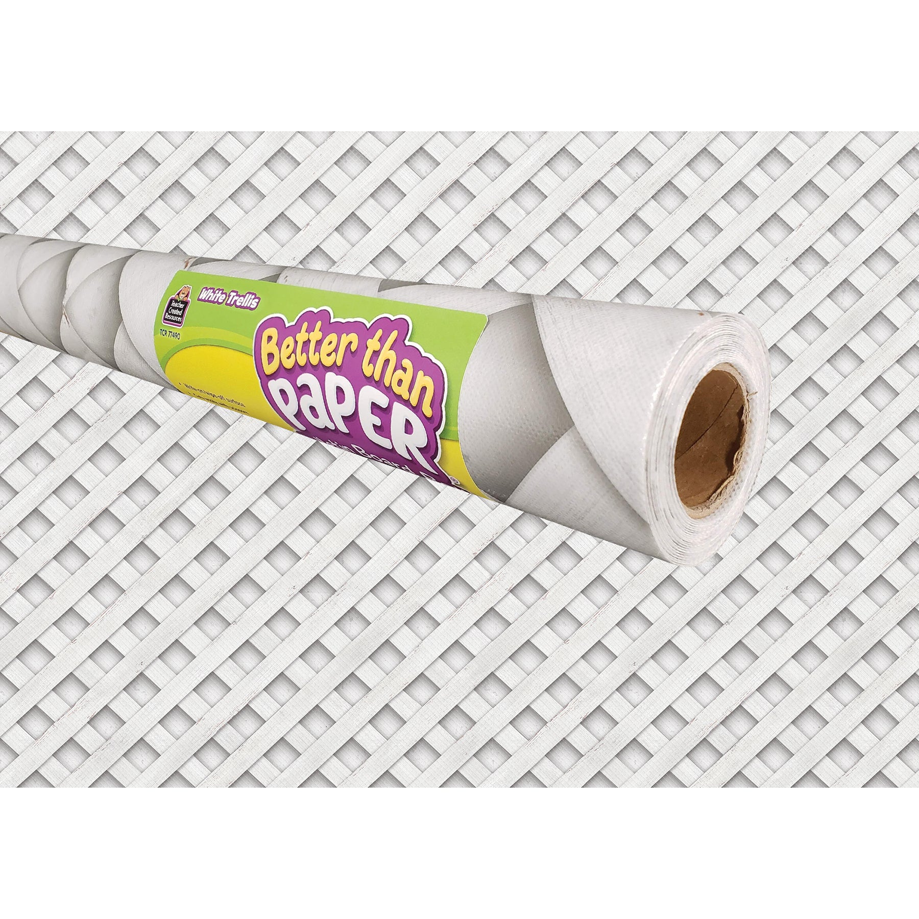 White Trellis Better Than Paper Bulletin Board Roll, 4' x 12', Pack of 4