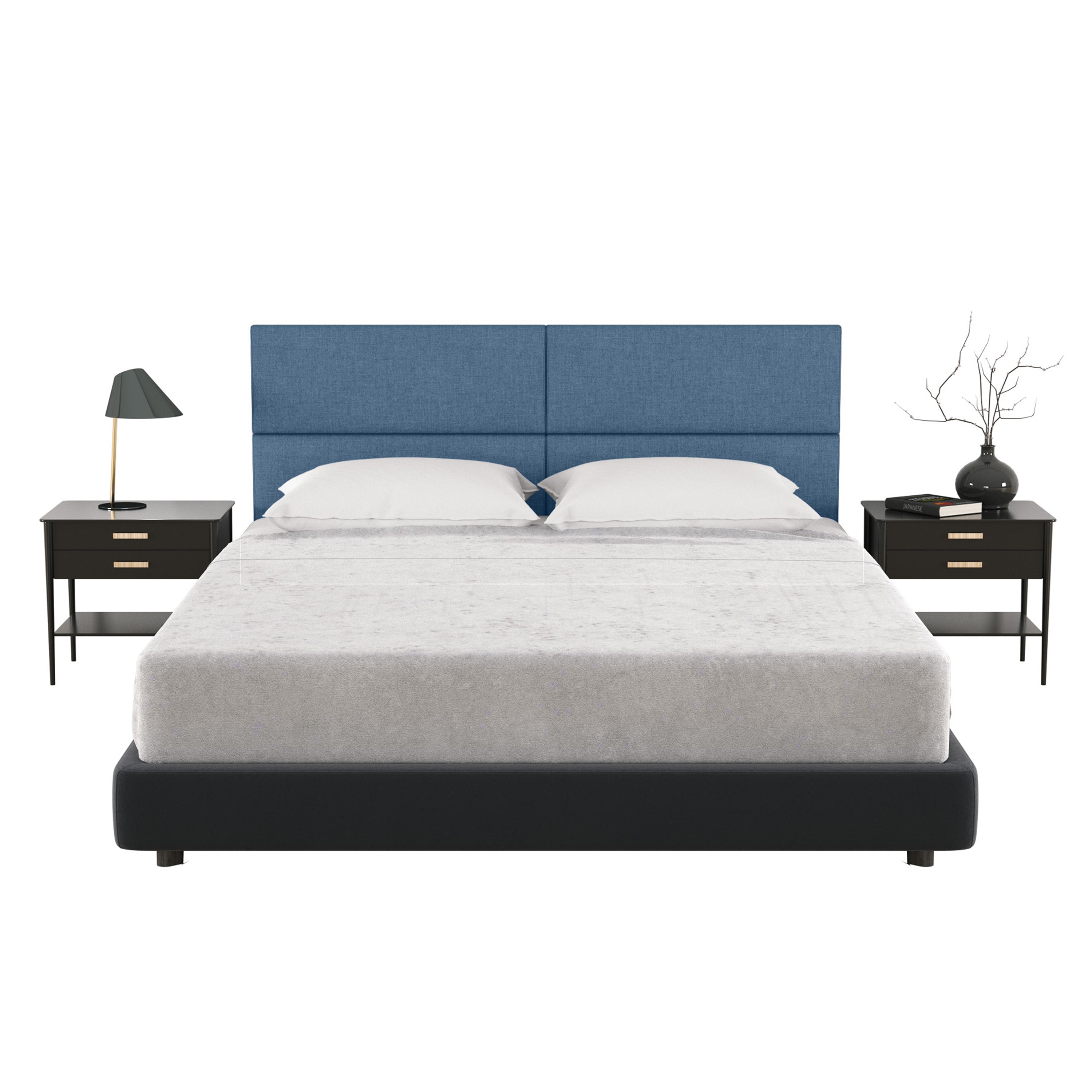 Jaxx Panelist Modern Padded Headboard – Set of 4 Wall Mounted Panels - Queen, Petrol Blue Microvelvet
