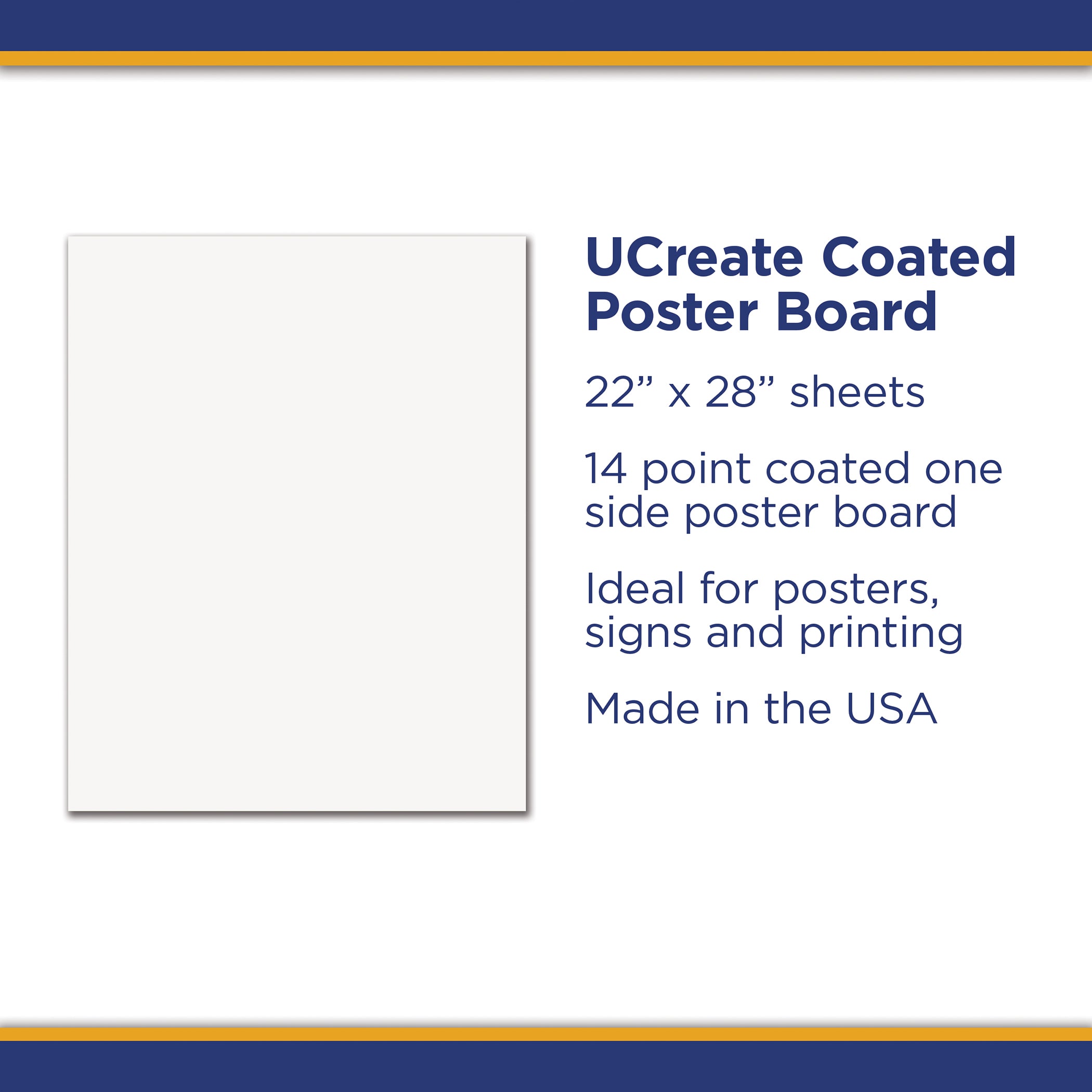 Coated Poster Board, White 14 pt., 22" x 28", 25 Sheets
