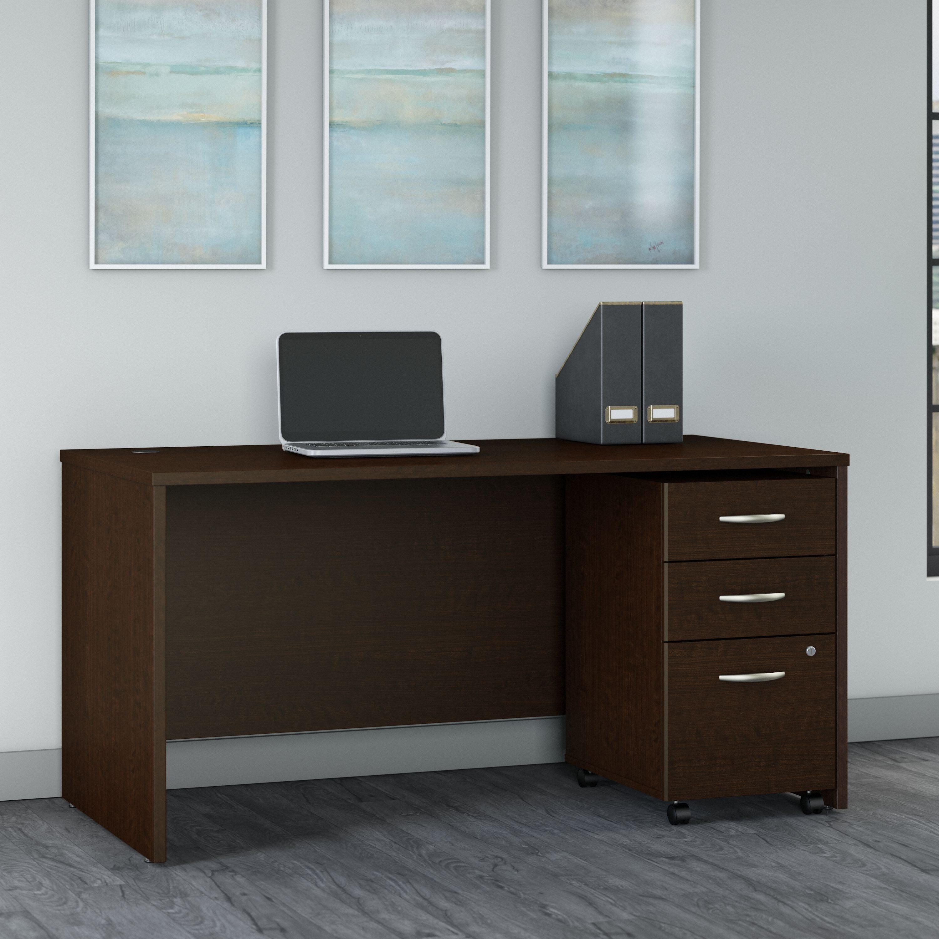 Bush Business Furniture Series C 60W x 30D Office Desk with 3 Drawer Mobile File Cabinet in Mocha Cherry - 59.45" Width x 29.37" Depth x 29.84" Height