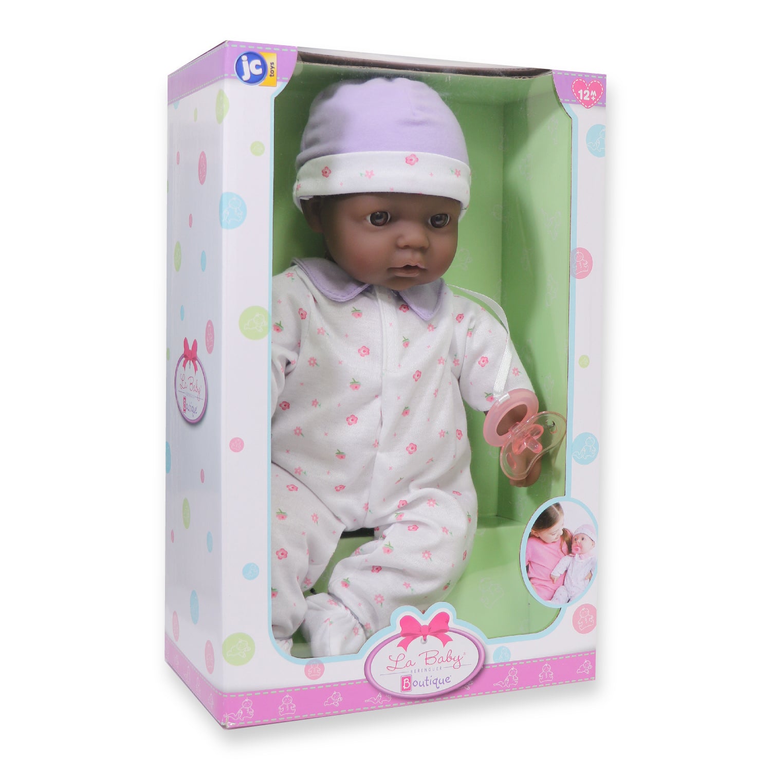 La Baby Soft 16" Baby Doll, Purple with Pacifier, African-American