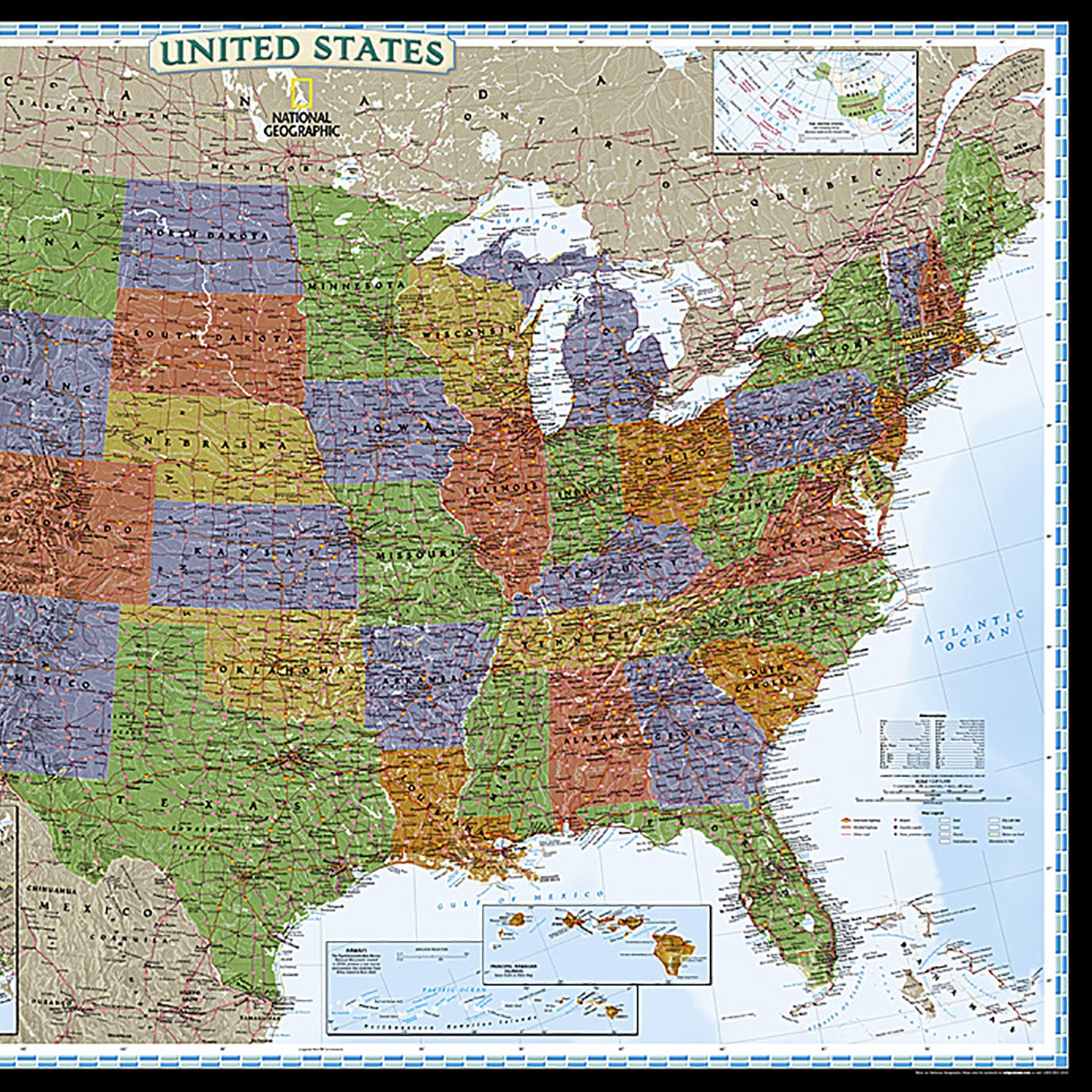 United States Decorator Map, Enlarged and Laminated, 43.5" x 30.5"