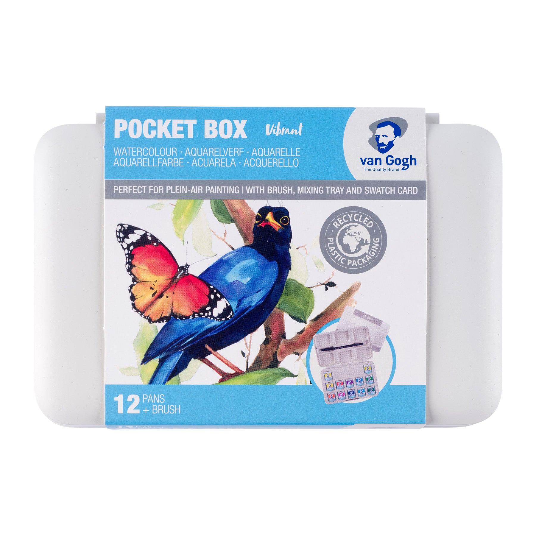 Watercolor Plastic Pocket Box, 12 Pan Vibrant Color Selection