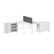 Bush Business Furniture Hustle 2 Person Computer Desk with Mobile Storage Cabinets, Power Grommets, and Privacy Screen in White - 59.44" Width x 29.37" Depth x 30.07" Height