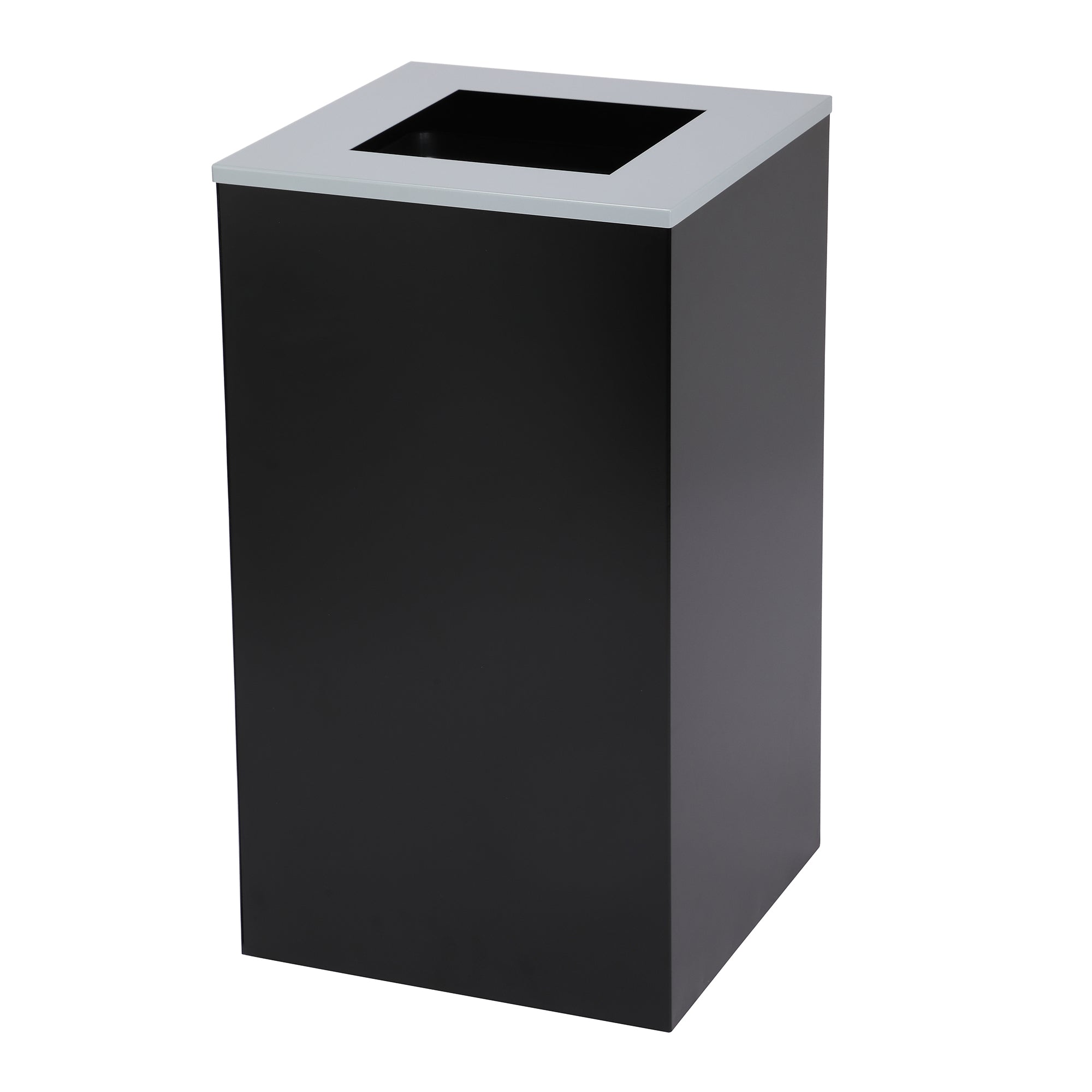 Square Recycling Bin – 29 Gallons - Black Can, Square Opening Lid