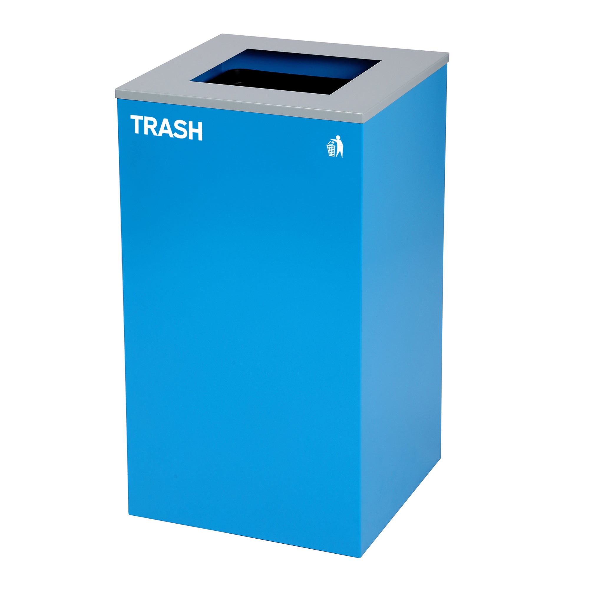 Alpine Industries 87 Gal. 3-Stream Black Steel Square Open Top Trash Can Compost and Blue Cans & Bottles Station