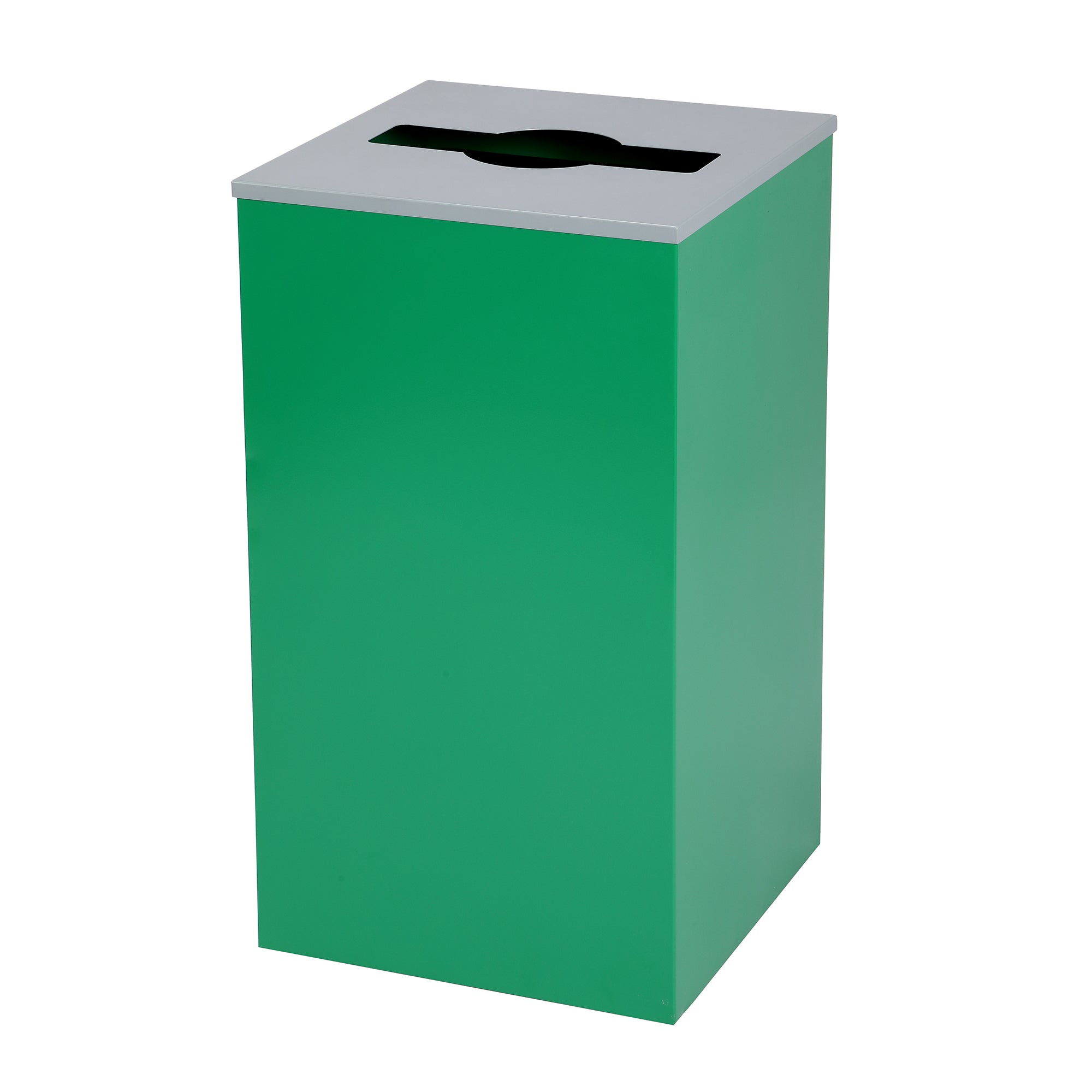 Square Recycling Gin – 29 Gallons - Green Can, Mixed Opening Lid