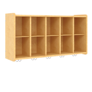 Wall Cubbie Storage, Assembled, Maple/Maple, 16"H x 50"W x 27"D