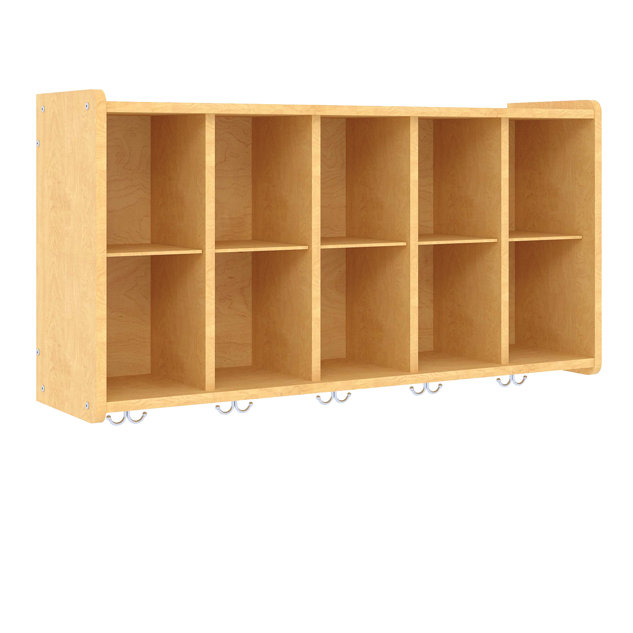 Wall Cubbie Storage, Assembled, Maple/Maple, 16"H x 50"W x 27"D