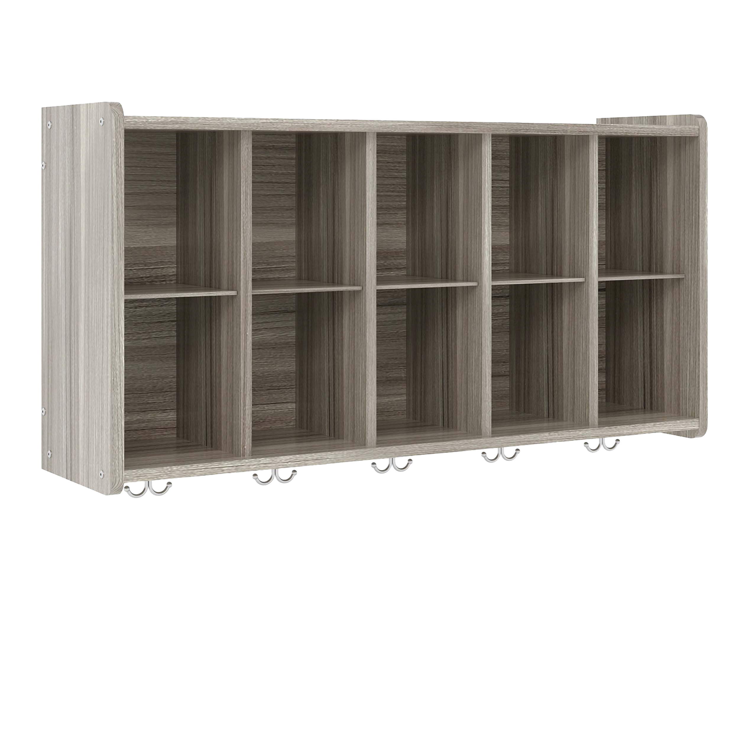 Wall Cubbie Storage, Assembled, Shadow Elm Gray, 16"H x 50"W x 27"D