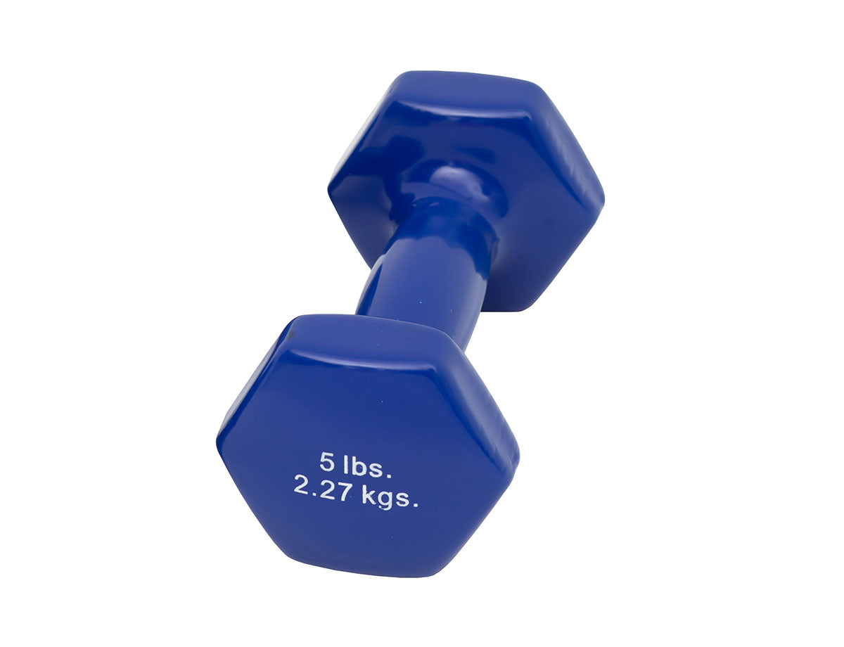 CanDo vinyl coated dumbbell - 5 lb - Blue, each
