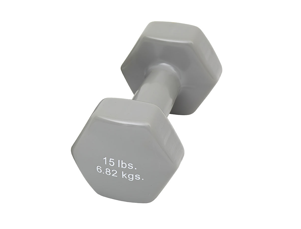 CanDo Vinyl Coated Dumbbell, Silver (15 lb), Each