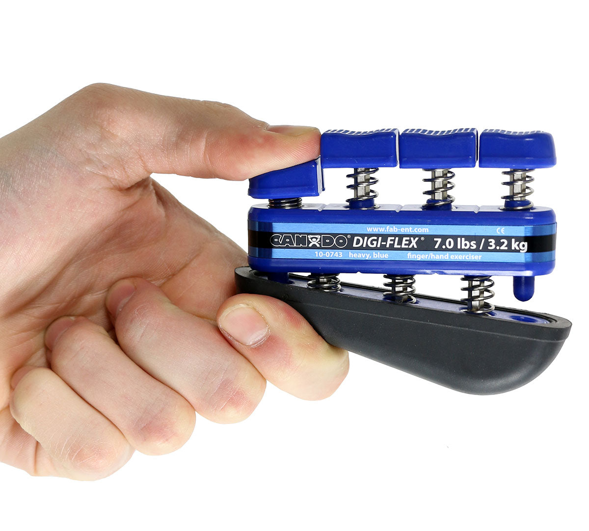 CanDo Digi-Flex hand exerciser - set of 5 (yellow, red, green, blue, black), with plastic rack