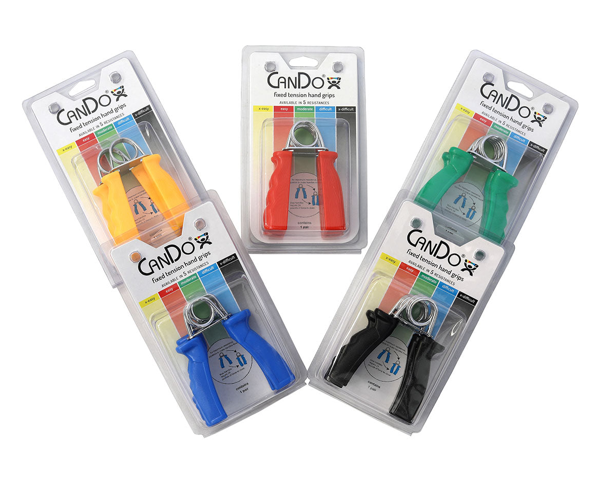 CanDo Ergonomic Hand Grip, Pair - 5 pair set (yellow, red, green, blue, black)