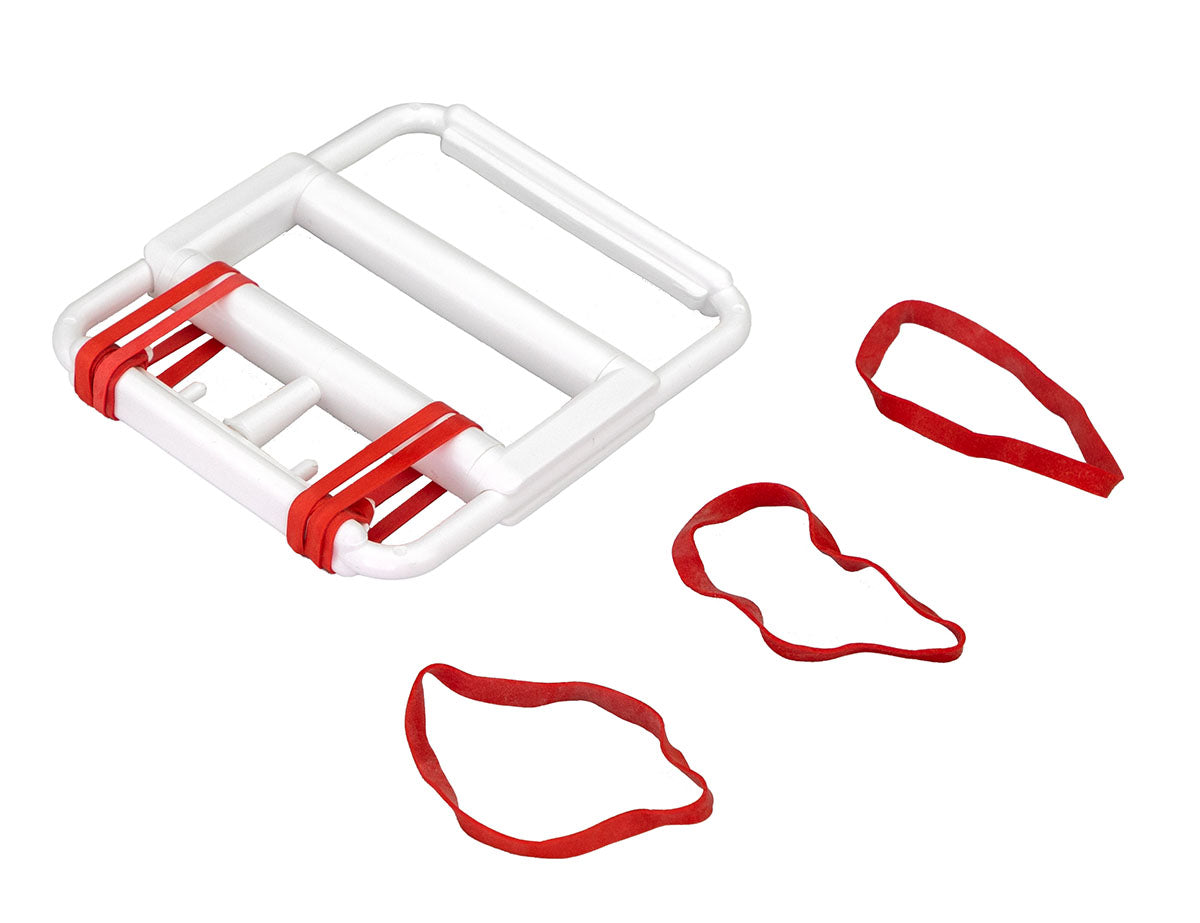 CanDo Latex Free rubber-band hand exerciser, with 5 red bands