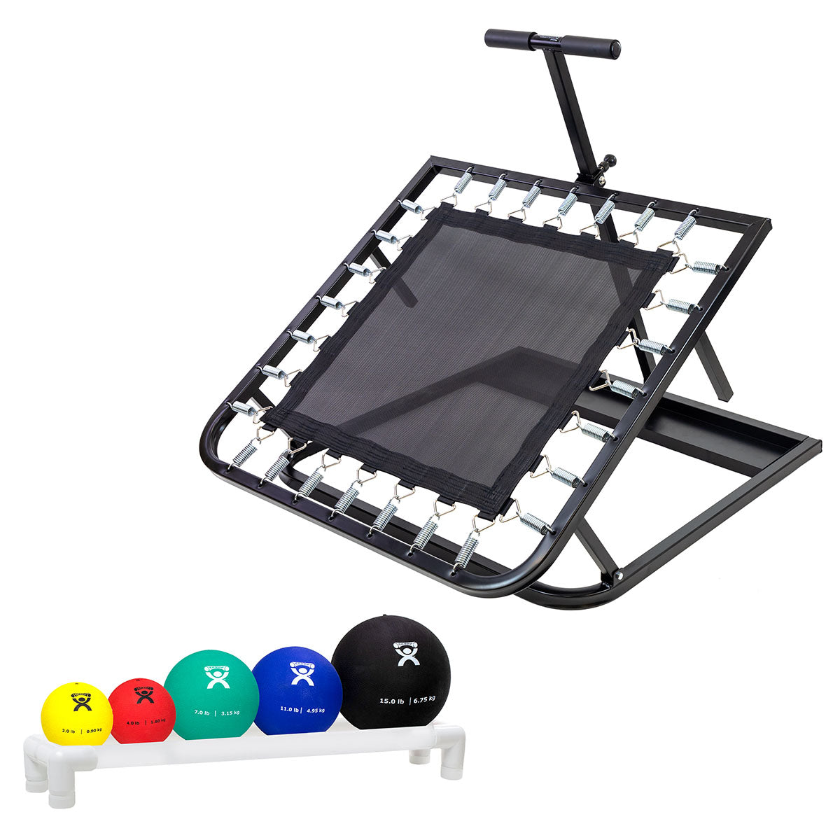 CanDo Square Ball Rebounder, Plastic Rack, 5-Piece Set (1 ea: 2, 4, 7, 11, 15 lb.)