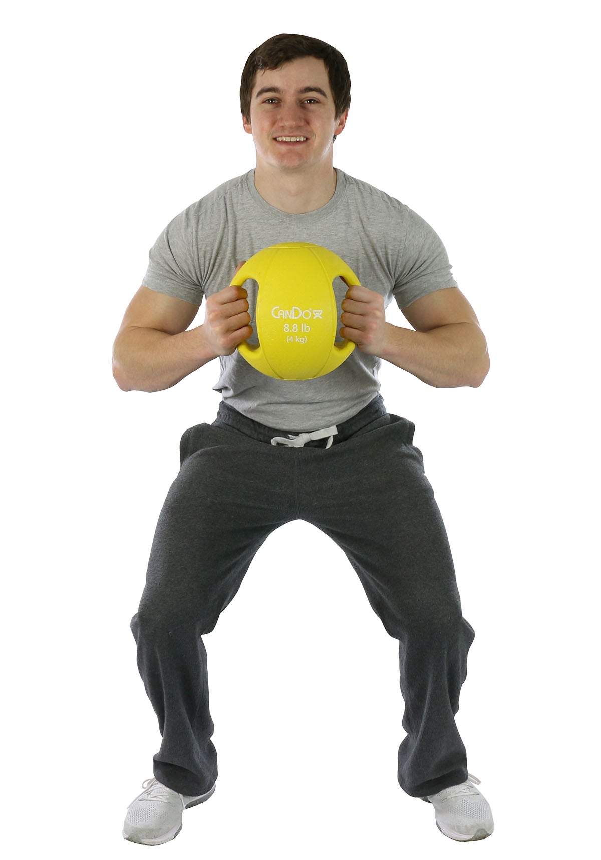 CanDo, Molded Dual Handle Medicine Ball, Yellow, 8.8 lb. (4 kg)