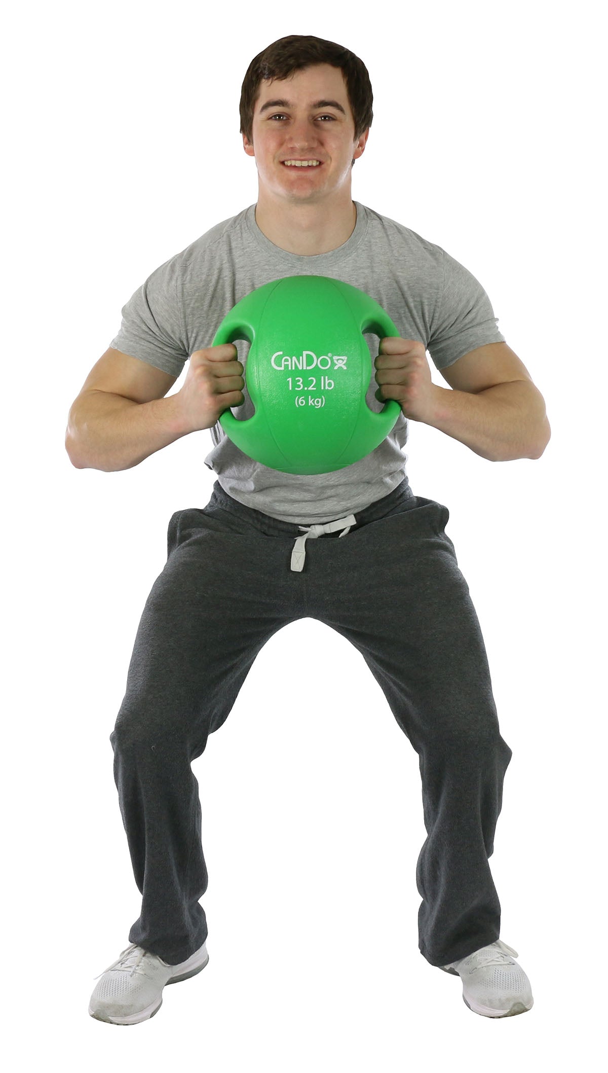 CanDo, Molded Dual Handle Medicine Ball, Green, 13.2 lb. (6 kg)