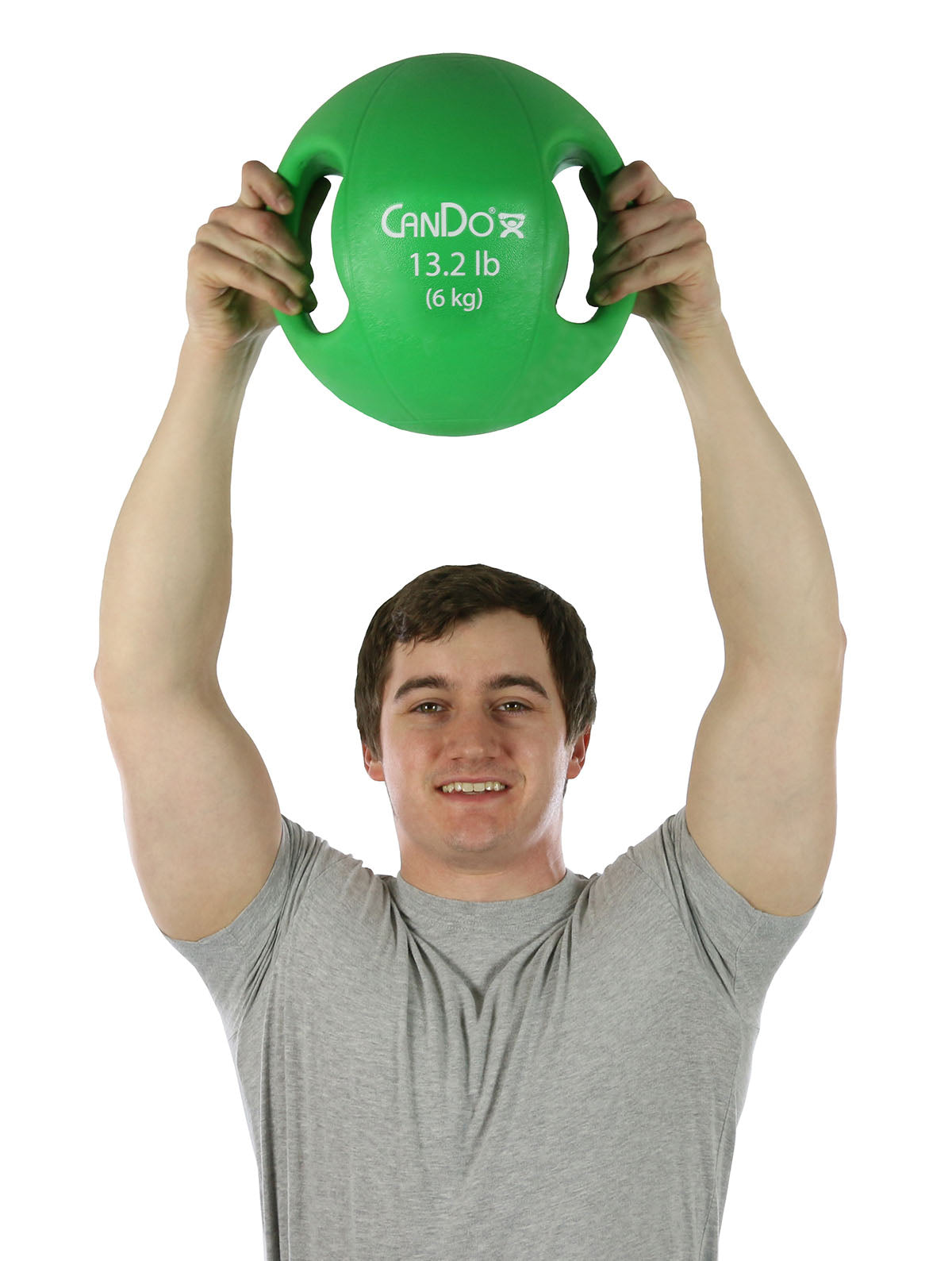 CanDo, Molded Dual Handle Medicine Ball, Green, 13.2 lb. (6 kg)