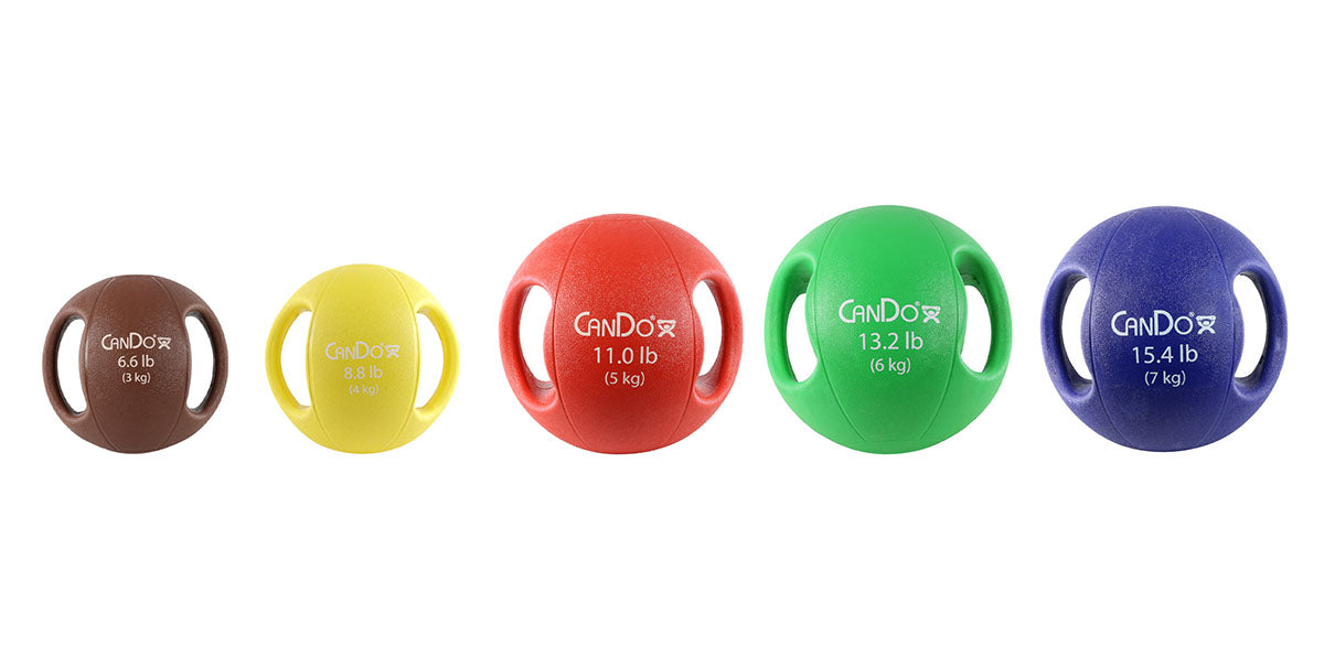 CanDo, Molded Dual Handle Medicine Ball, 5-piece set (1 ea: tan through blue)