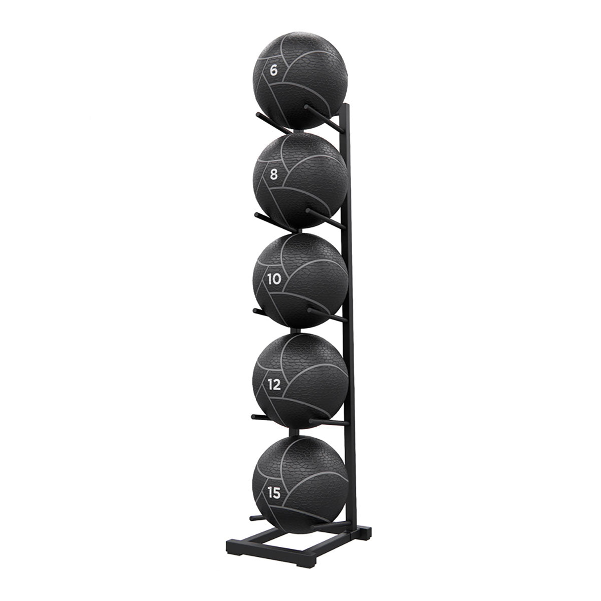 Elite Power Med Balls with Black Rack, Prime Gray, Set of 5 (1 each: 6,8,10,12,15 lb.)
