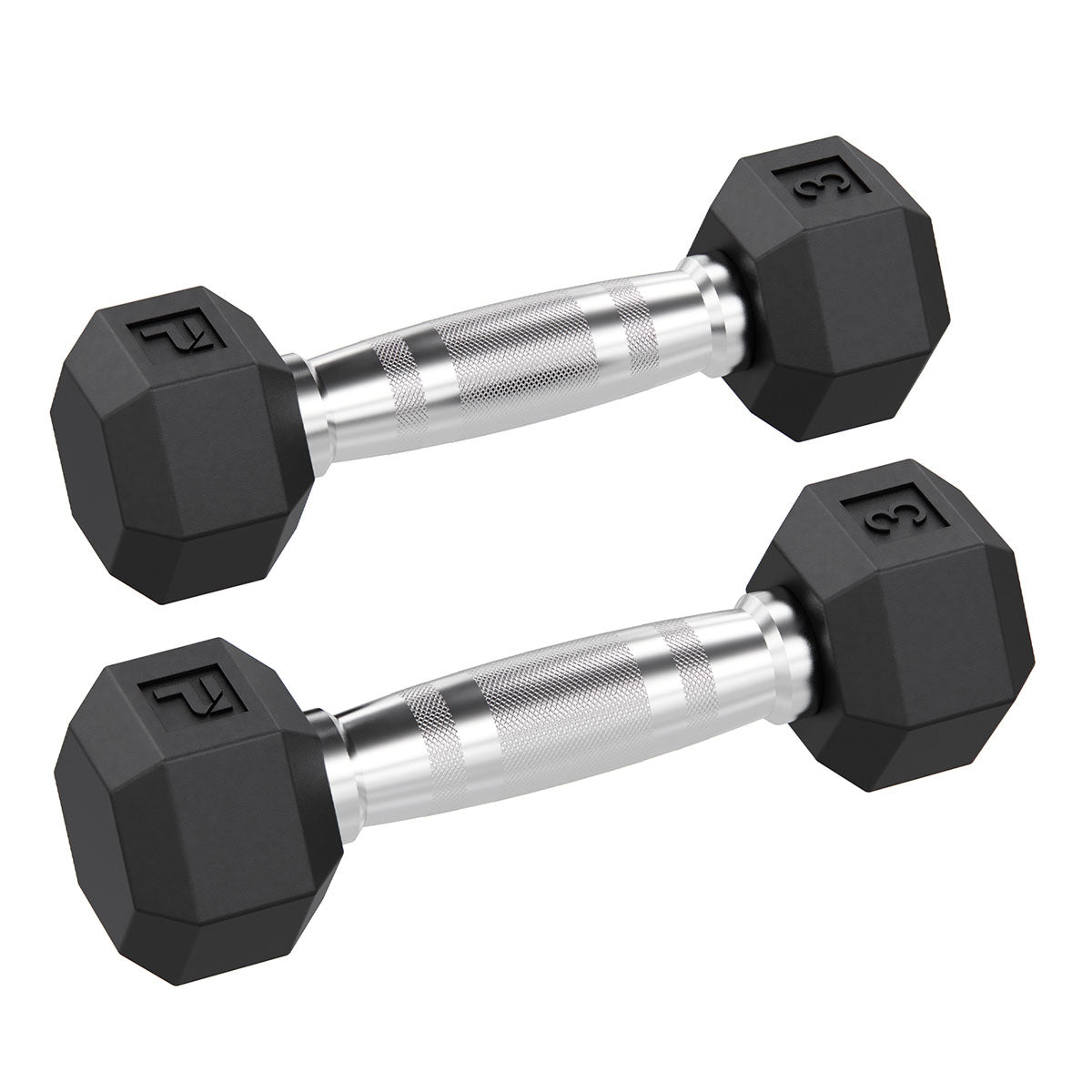 Rubber Hex Dumbbell, 3 lb., Pair