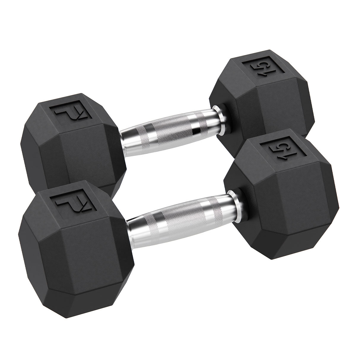 Rubber Hex Dumbbell, 15 lb., Pair