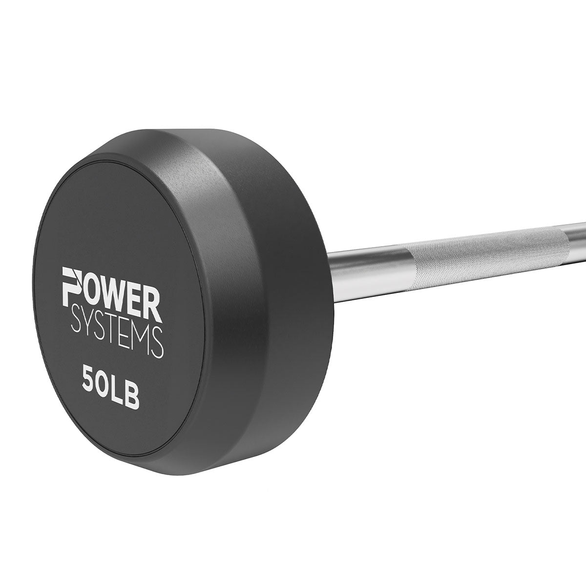 Power Systems, Straight Handle Pro Style Rubber Fixed Barbell, 50 lb.