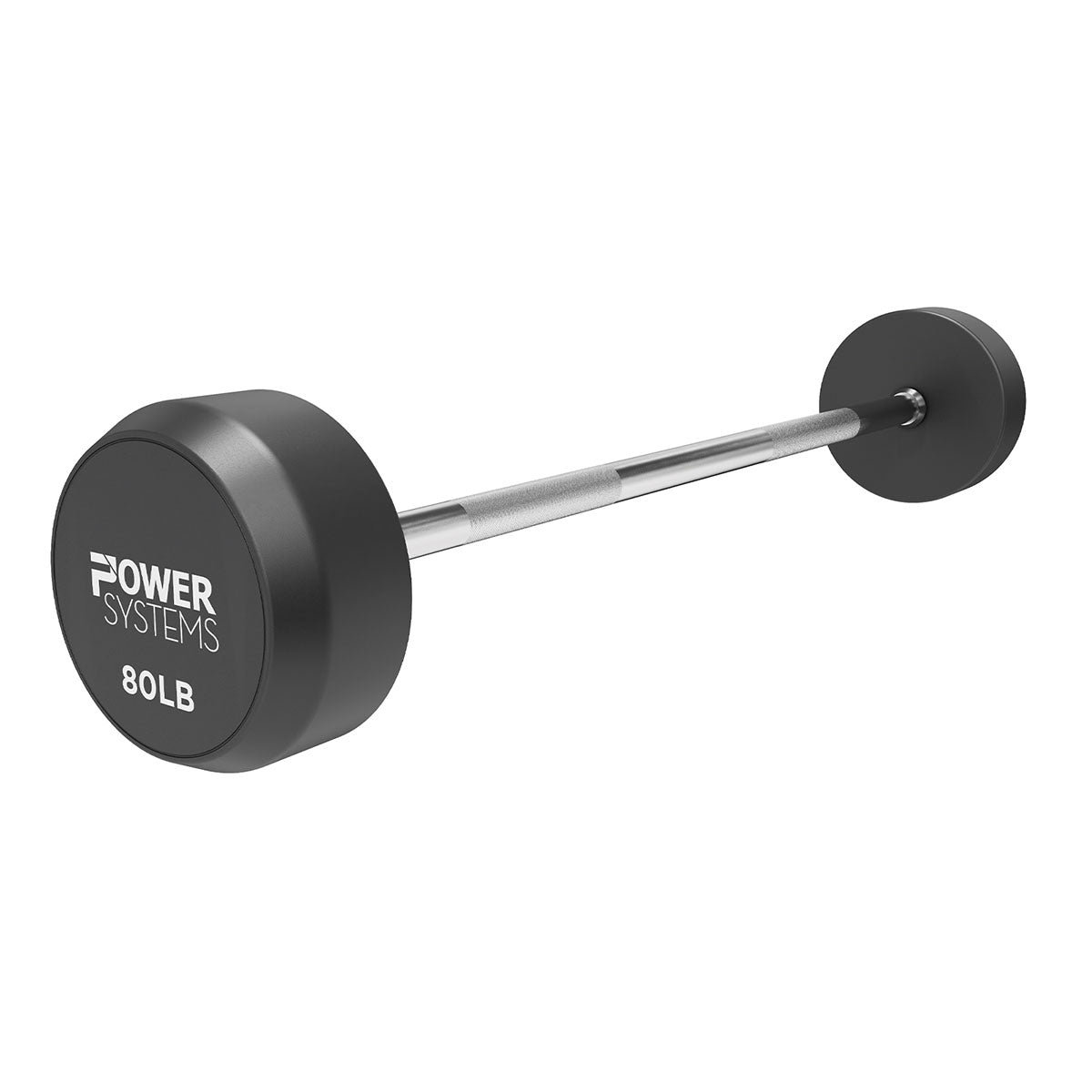 Power Systems, Straight Handle Pro Style Rubber Fixed Barbell, 80 lb.