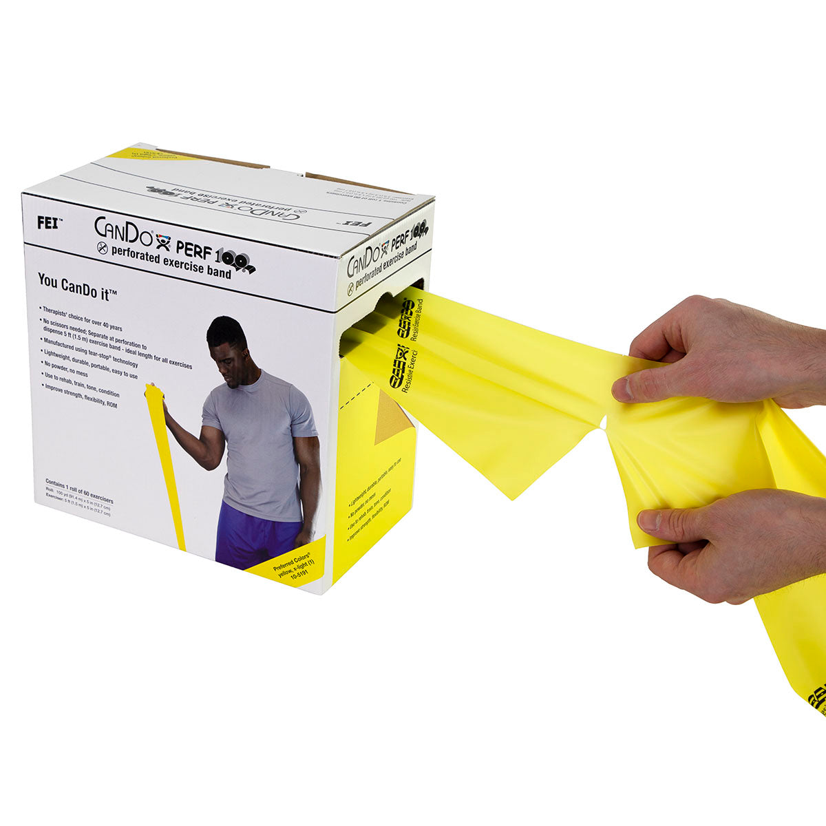 CanDo Low Powder Exercise Band - 100 yard Perf 100 roll - Yellow - x-light