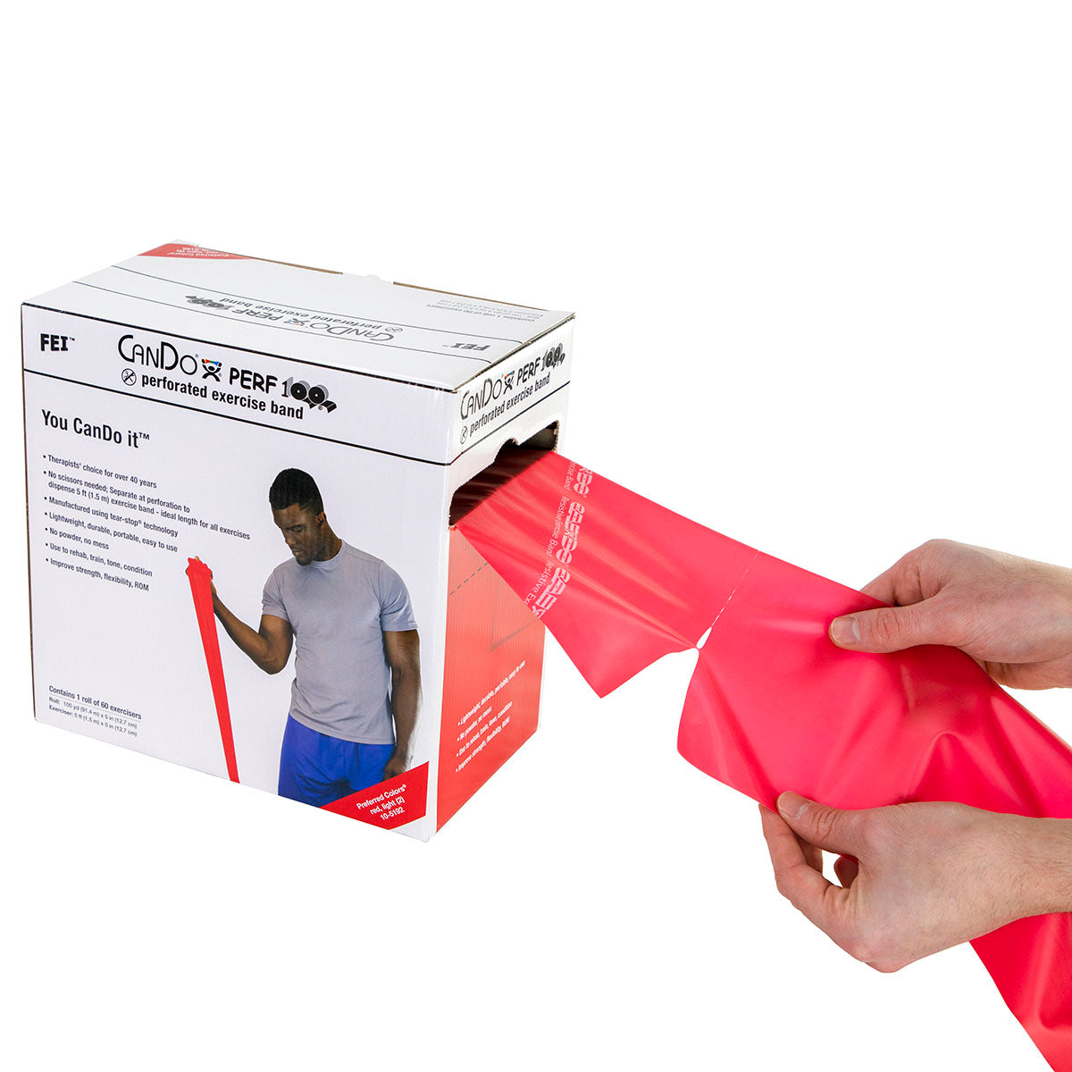 CanDo Low Powder Exercise Band - 100 yard Perf 100 roll - Red - light