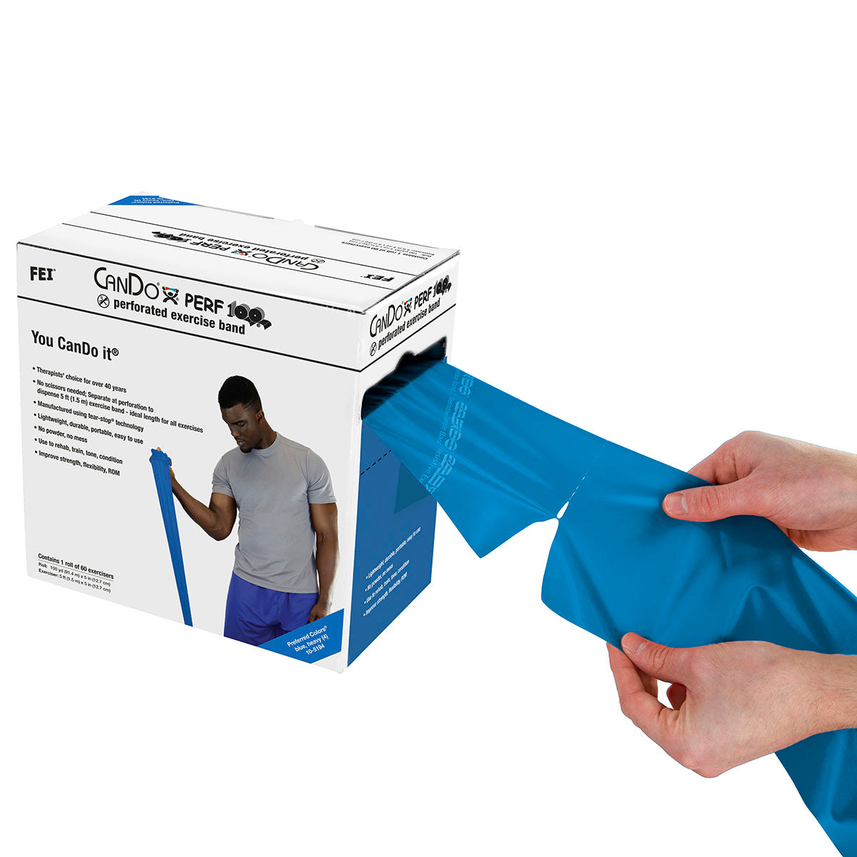 CanDo Low Powder Exercise Band - 100 yard Perf 100 roll - Blue - heavy