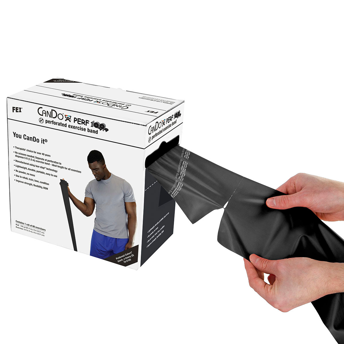 CanDo Low Powder Exercise Band - 100 yard Perf 100 roll - Black - x-heavy
