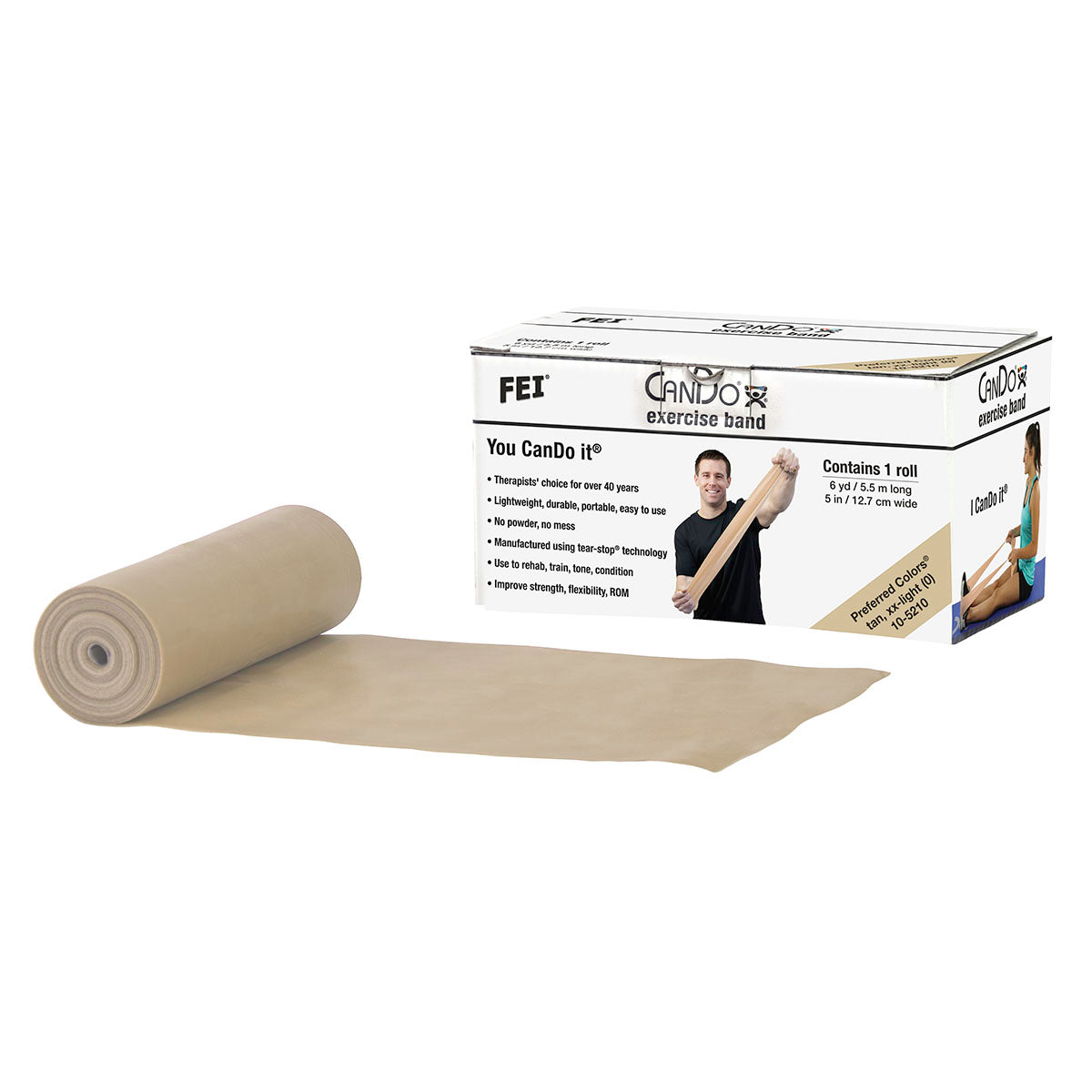 CanDo Low Powder Exercise Band - 6 yard roll - Tan - xx-light